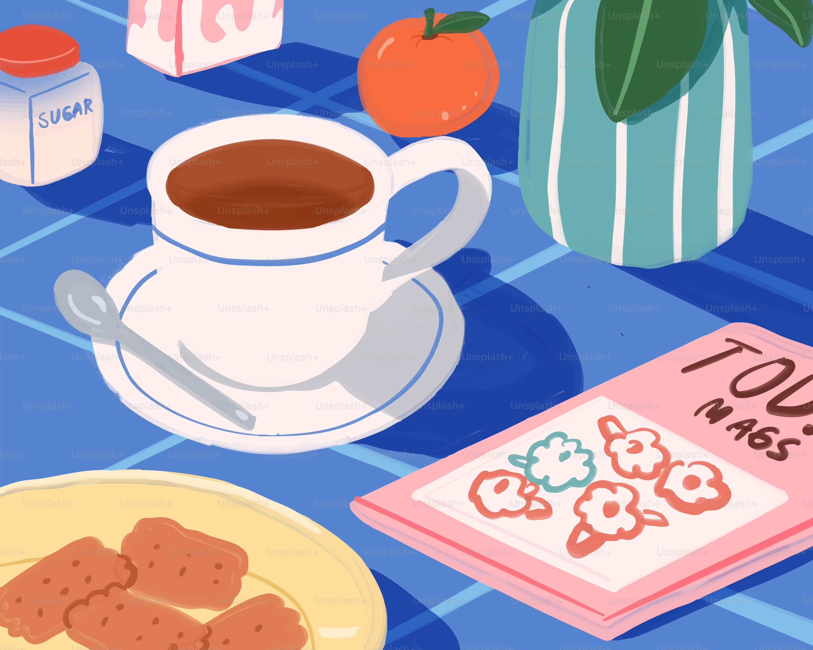 커피 한 잔과 쿠키, 그리고 잡지.