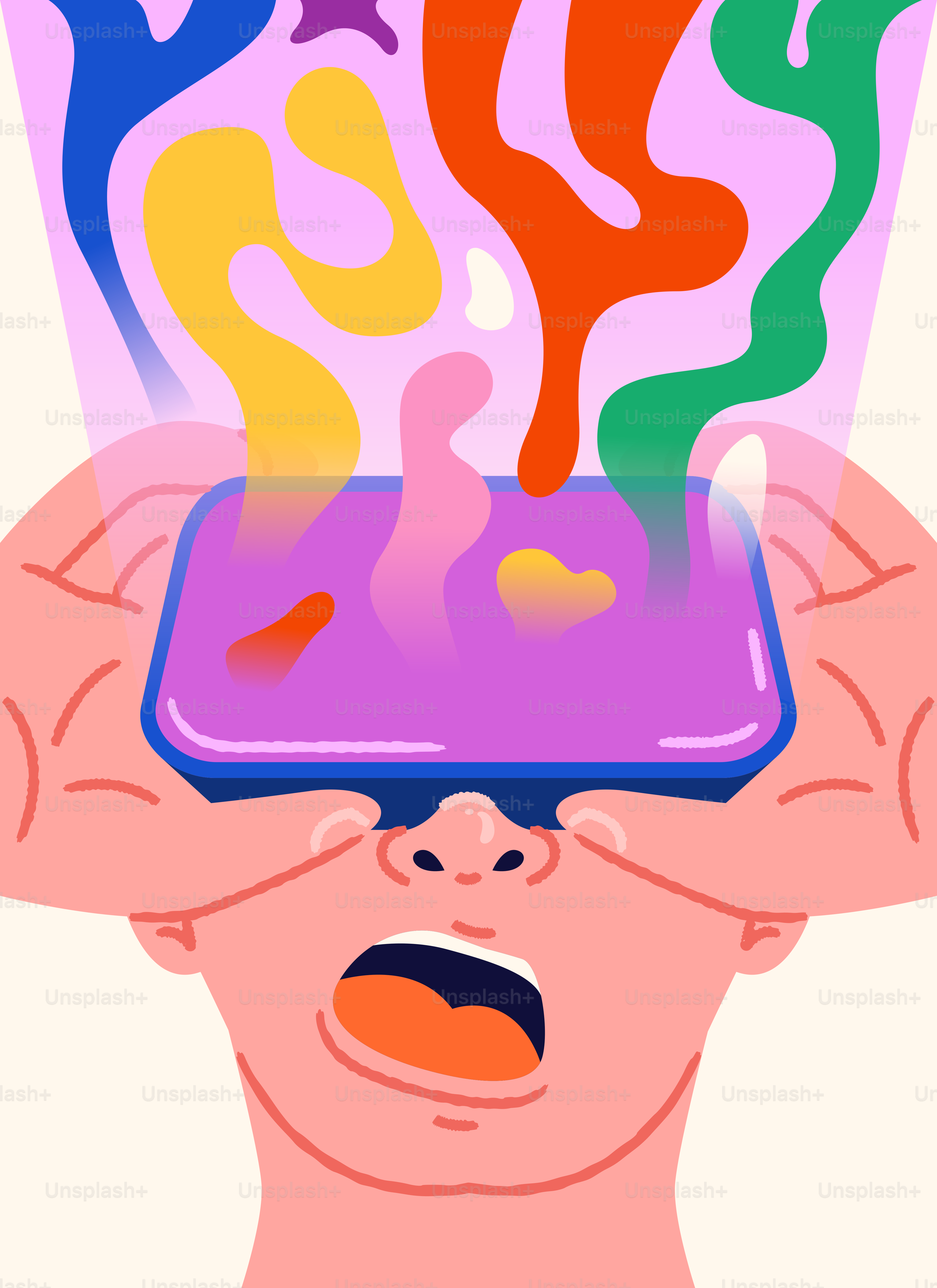 Person, die bunte abstrakte Formen vom Telefon erlebt