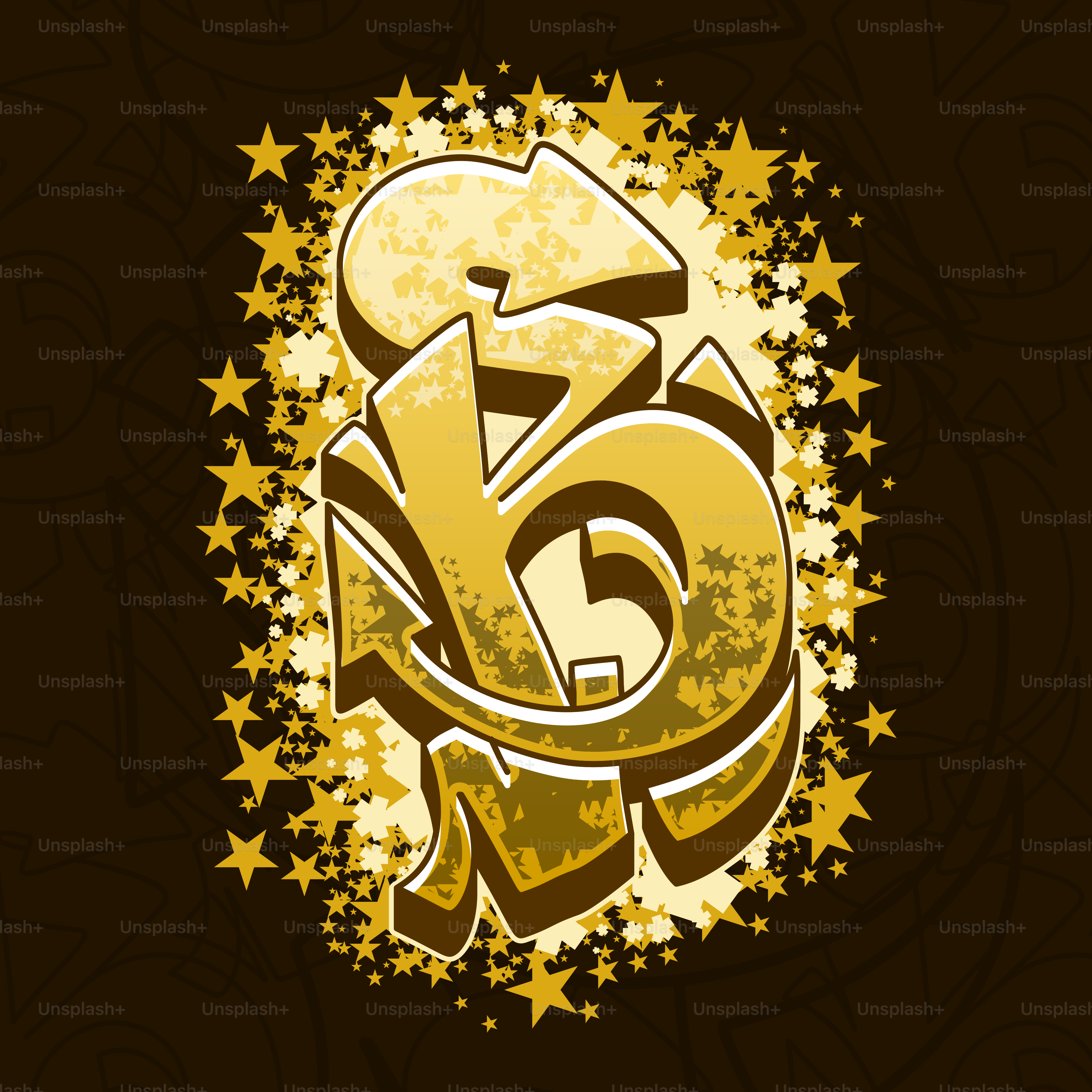 Golden graffiti art with starburst background