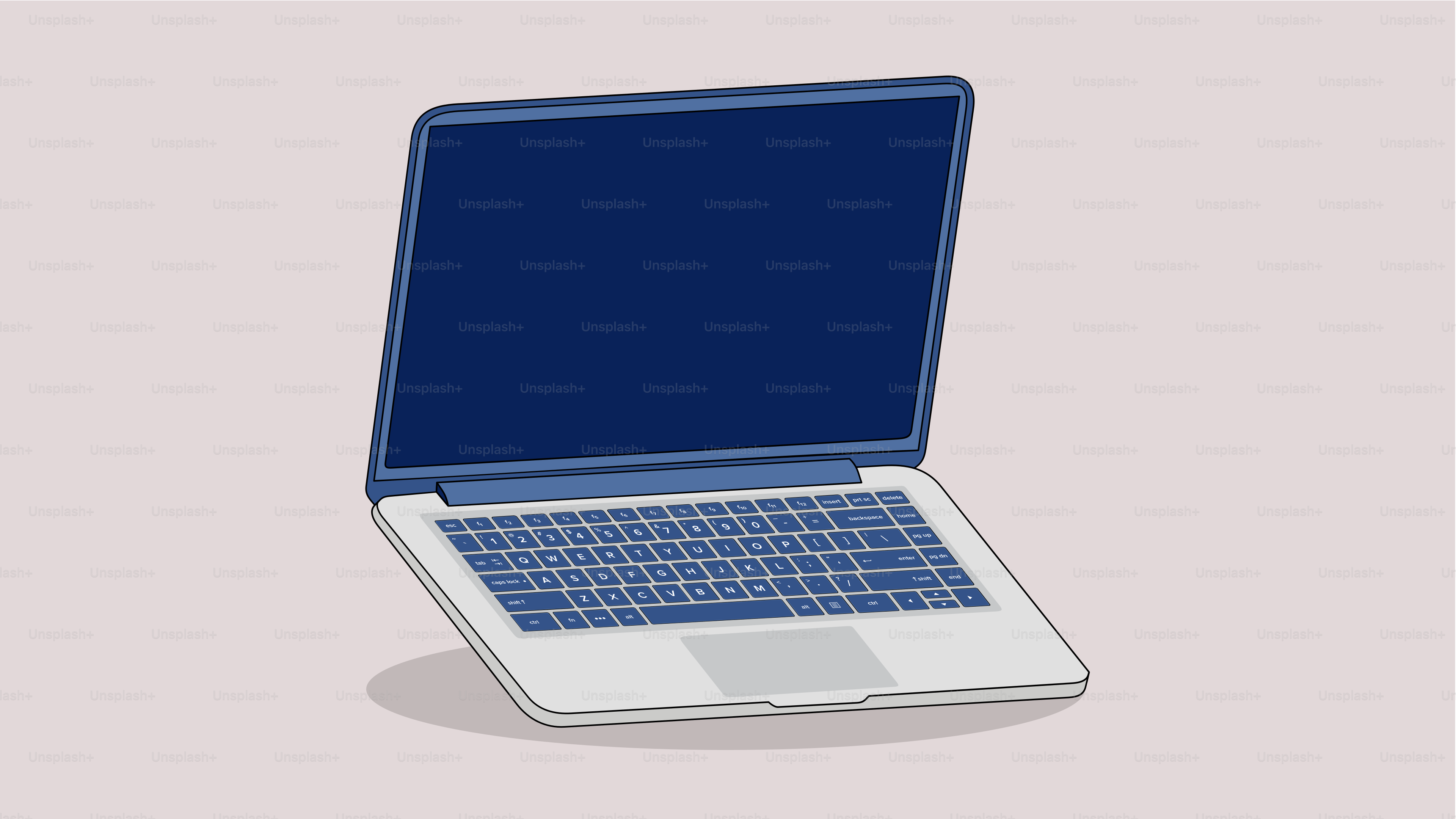 A modern laptop with a dark blue screen.