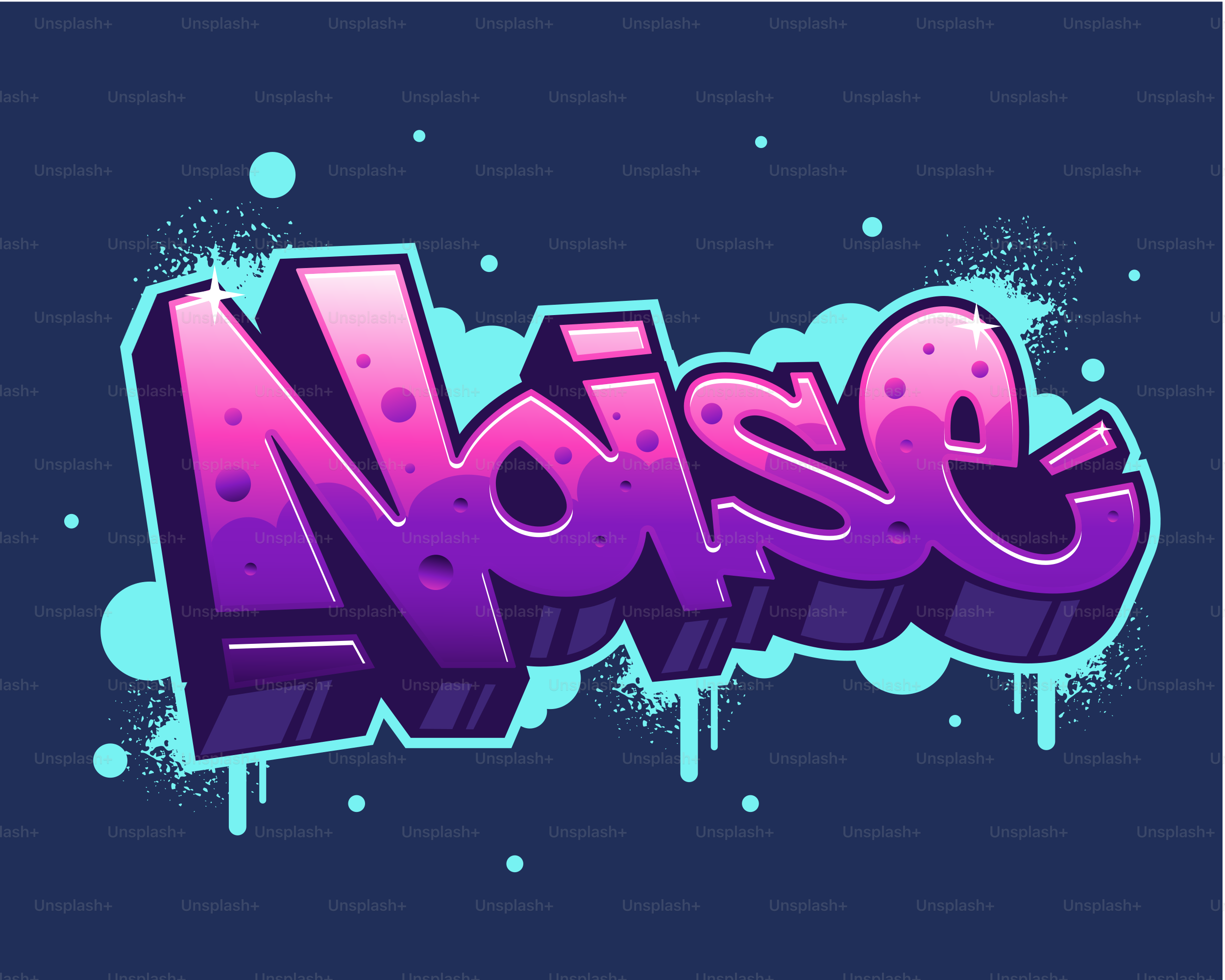 「noise」という単語を紫色で綴ったグラフィティアート。