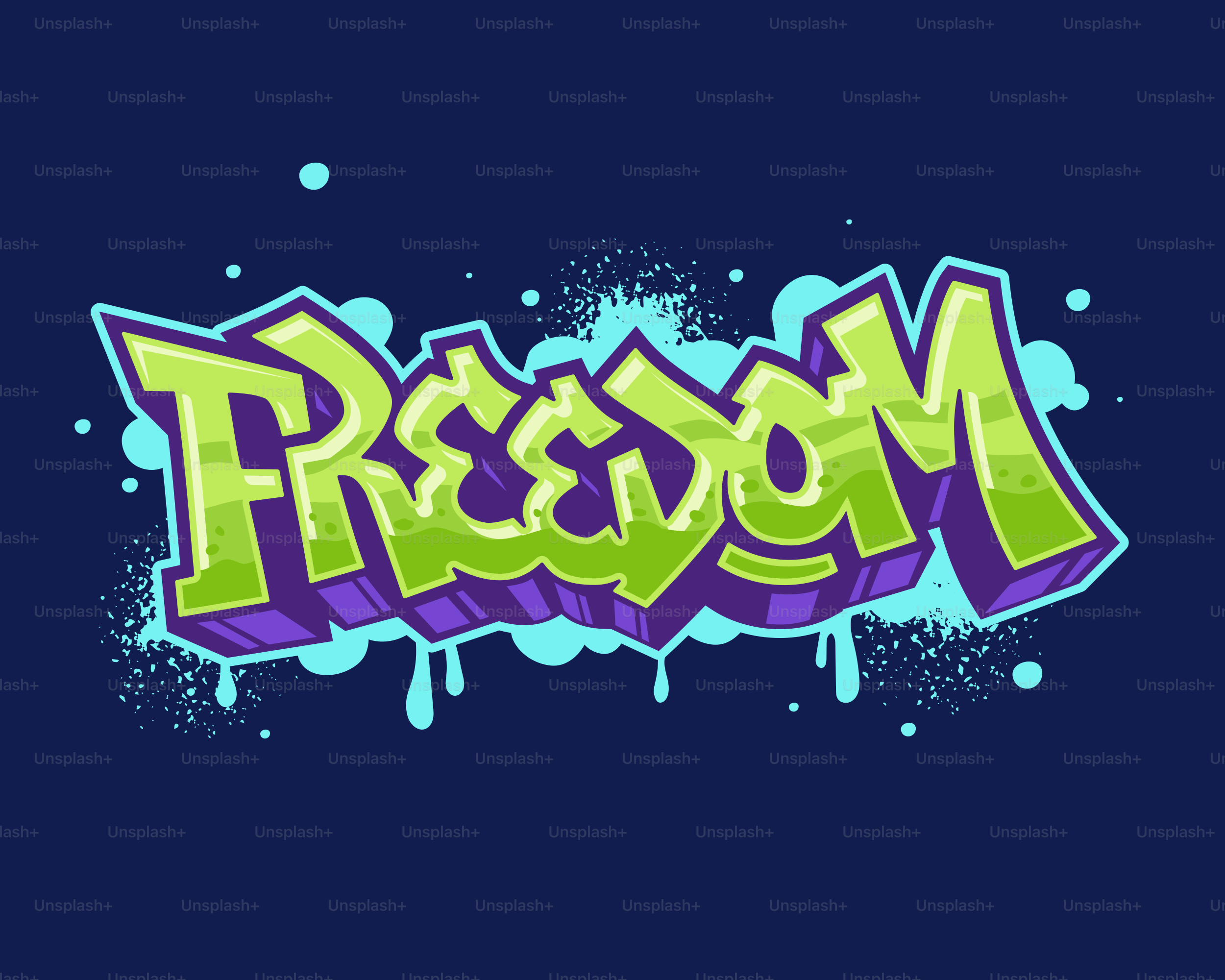 Graffiti art spelling the word freedom in green and purple