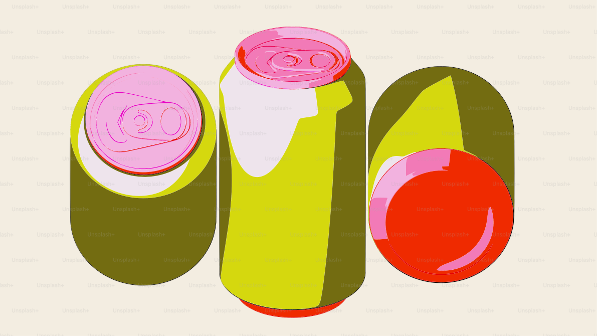 Drei stilisierte Dosen mit rosa und roter Flüssigkeit