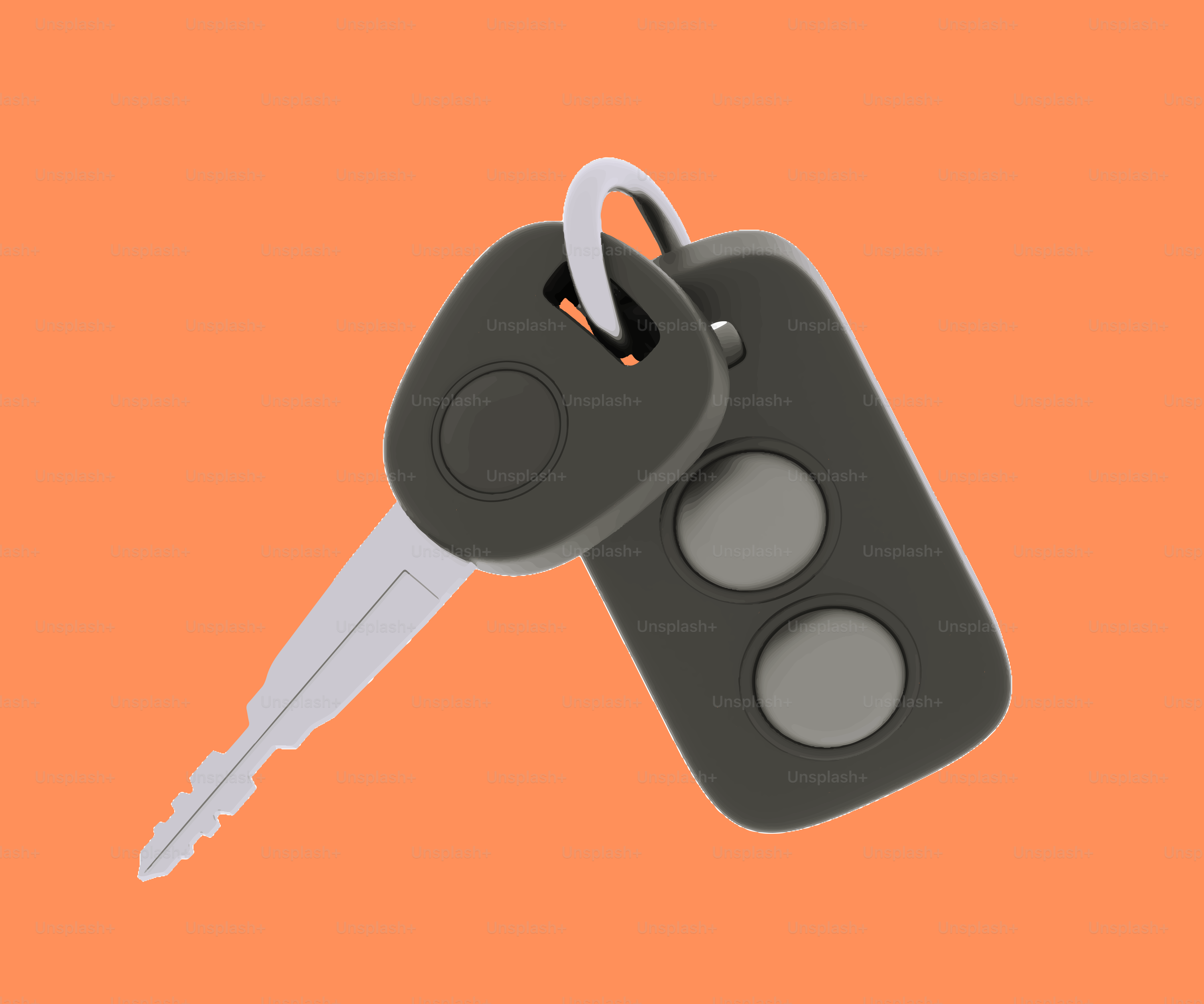 Llave y mando del coche sobre fondo naranja