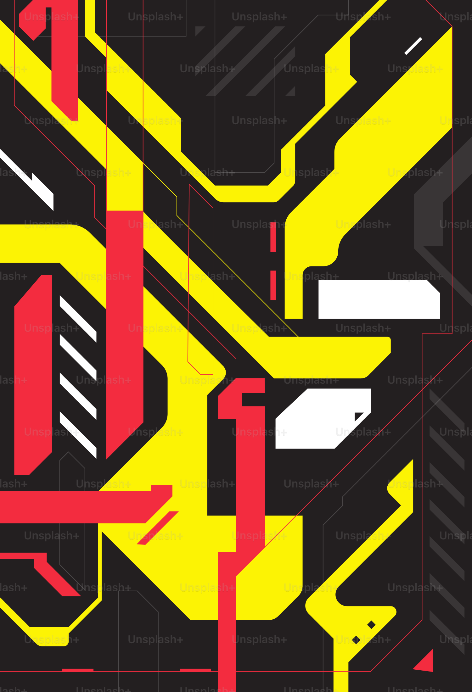 Abstract futuristic geometric pattern with yellow and red accents.