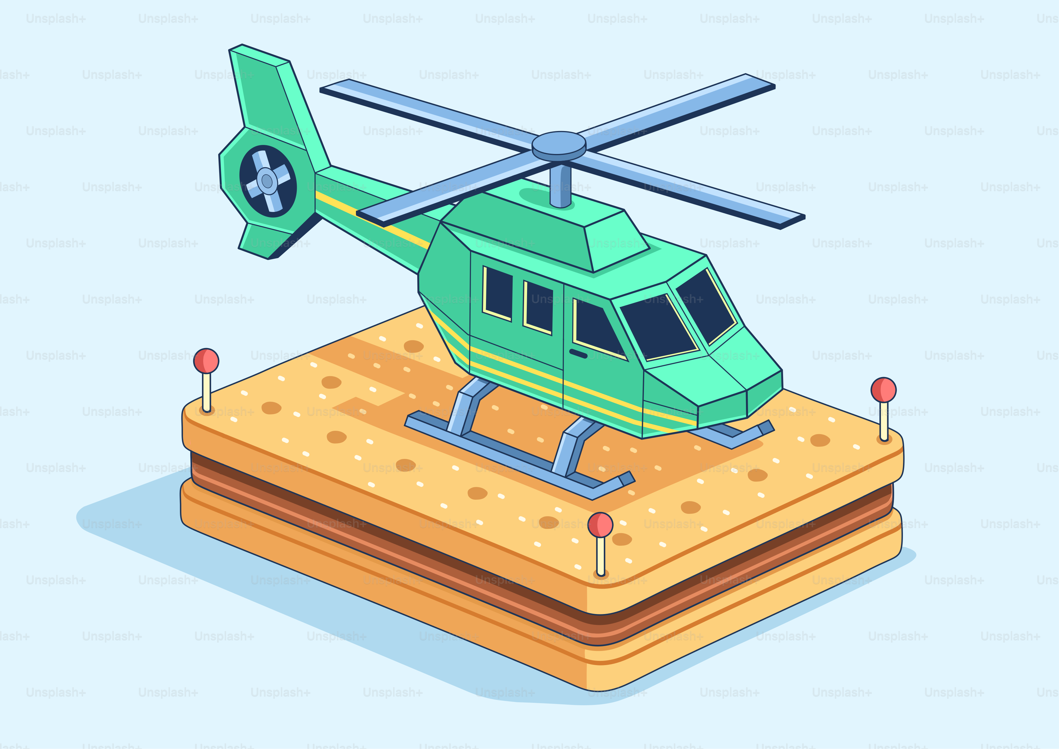Green helicopter on a giant cookie platform