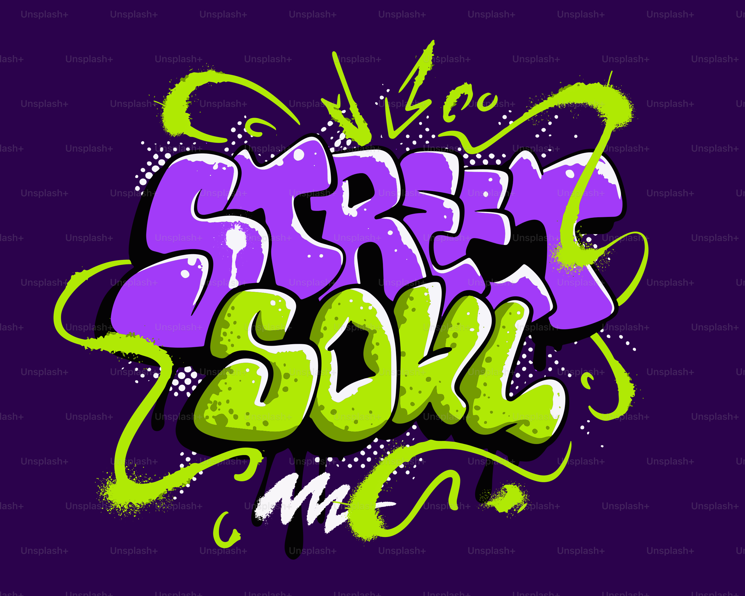Graffiti art spelling "street soul" in purple and green.