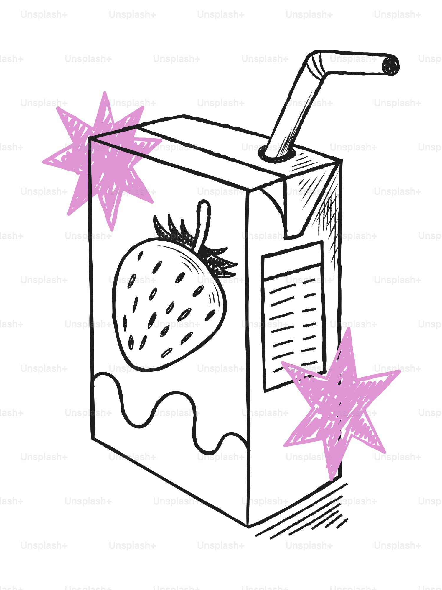 Juice box with strawberry and straw