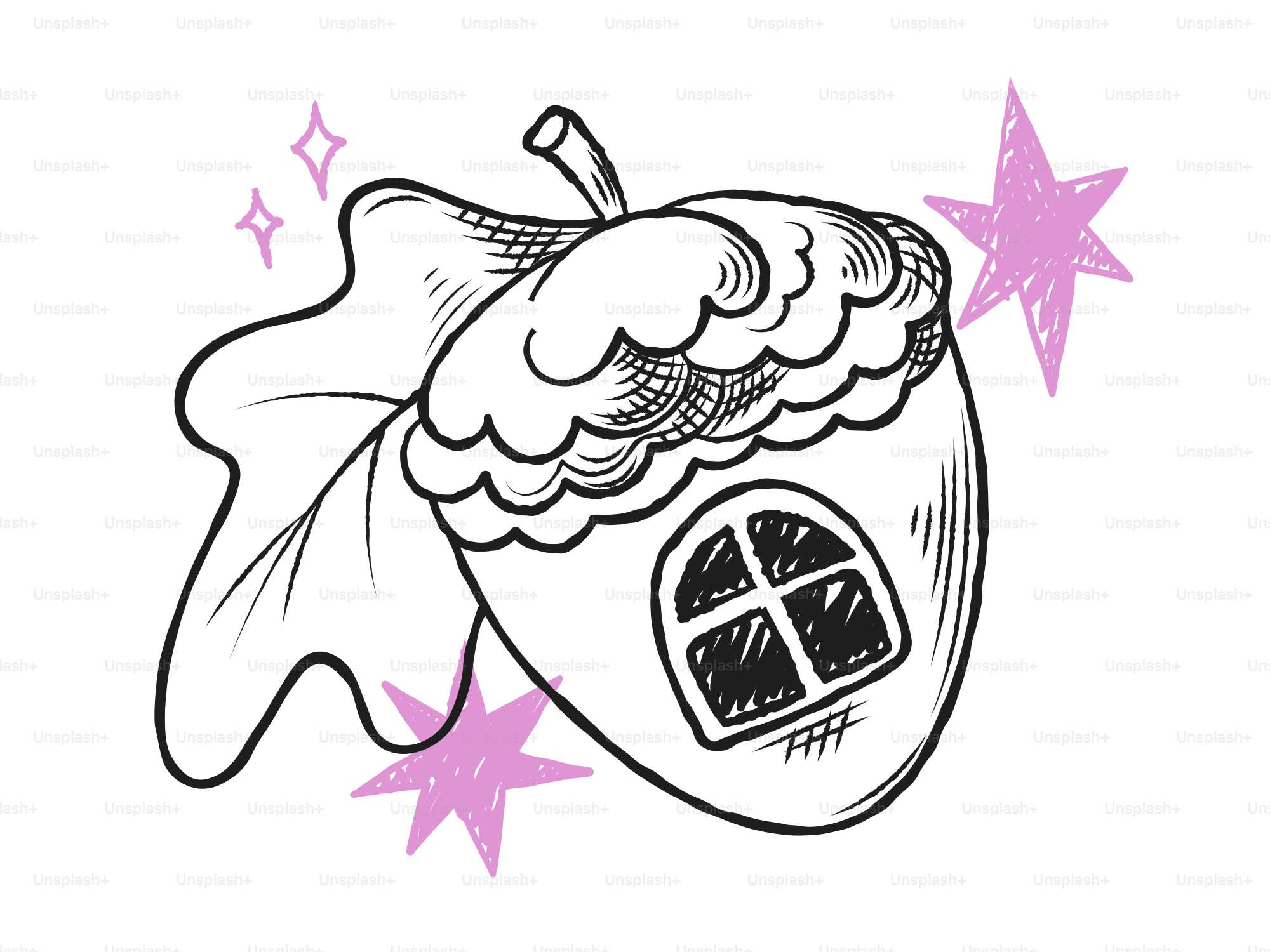 Whimsical acorn house with sparkling stars