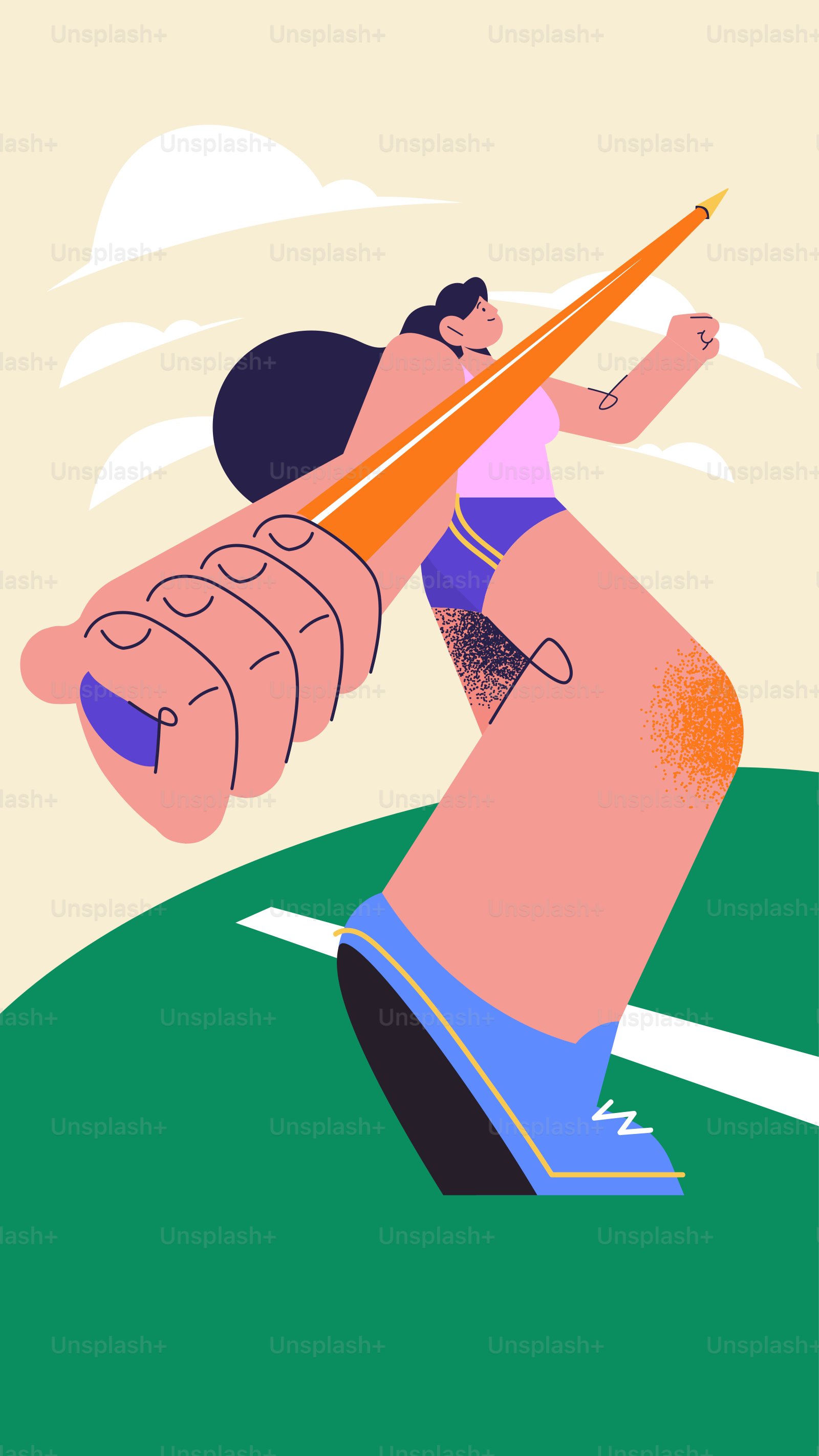 Athlete throwing a javelin on a green field.