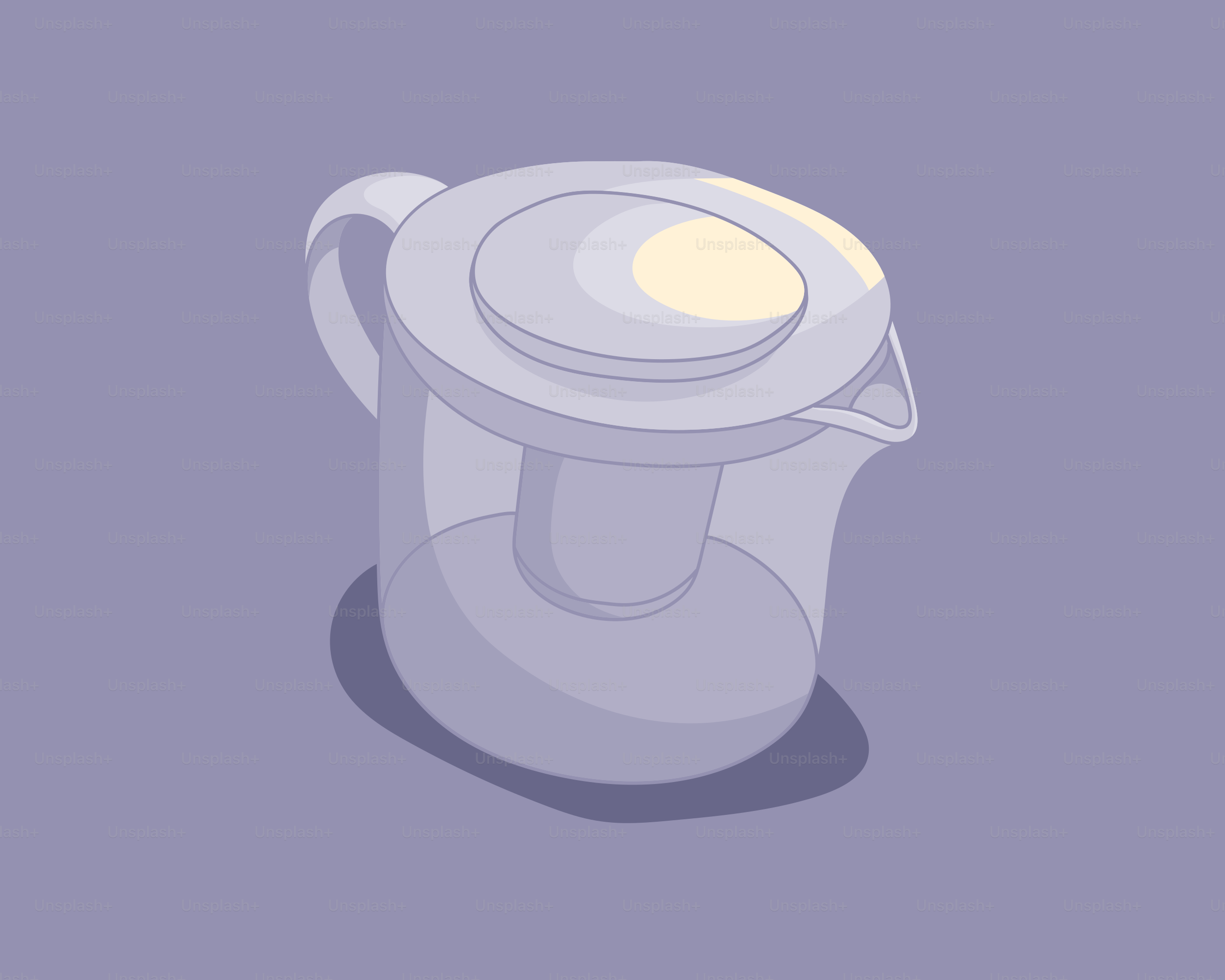 A clear water filter pitcher on a purple background