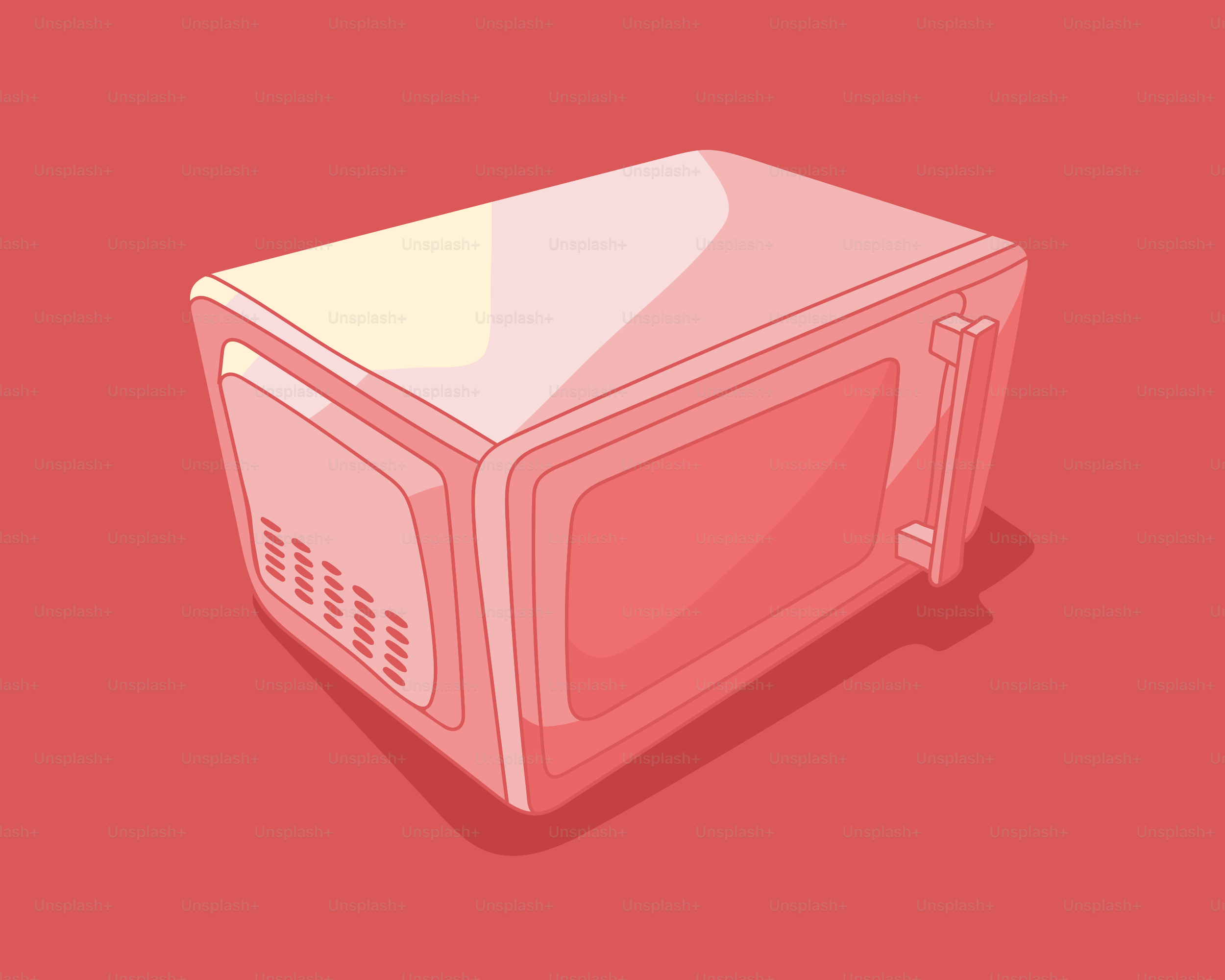 A white microwave oven on a red background.