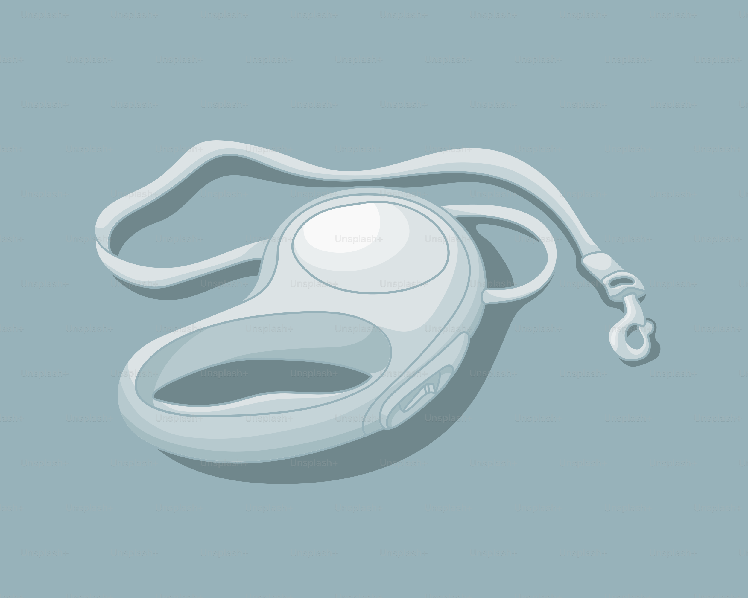 A white retractable dog leash on a blue background