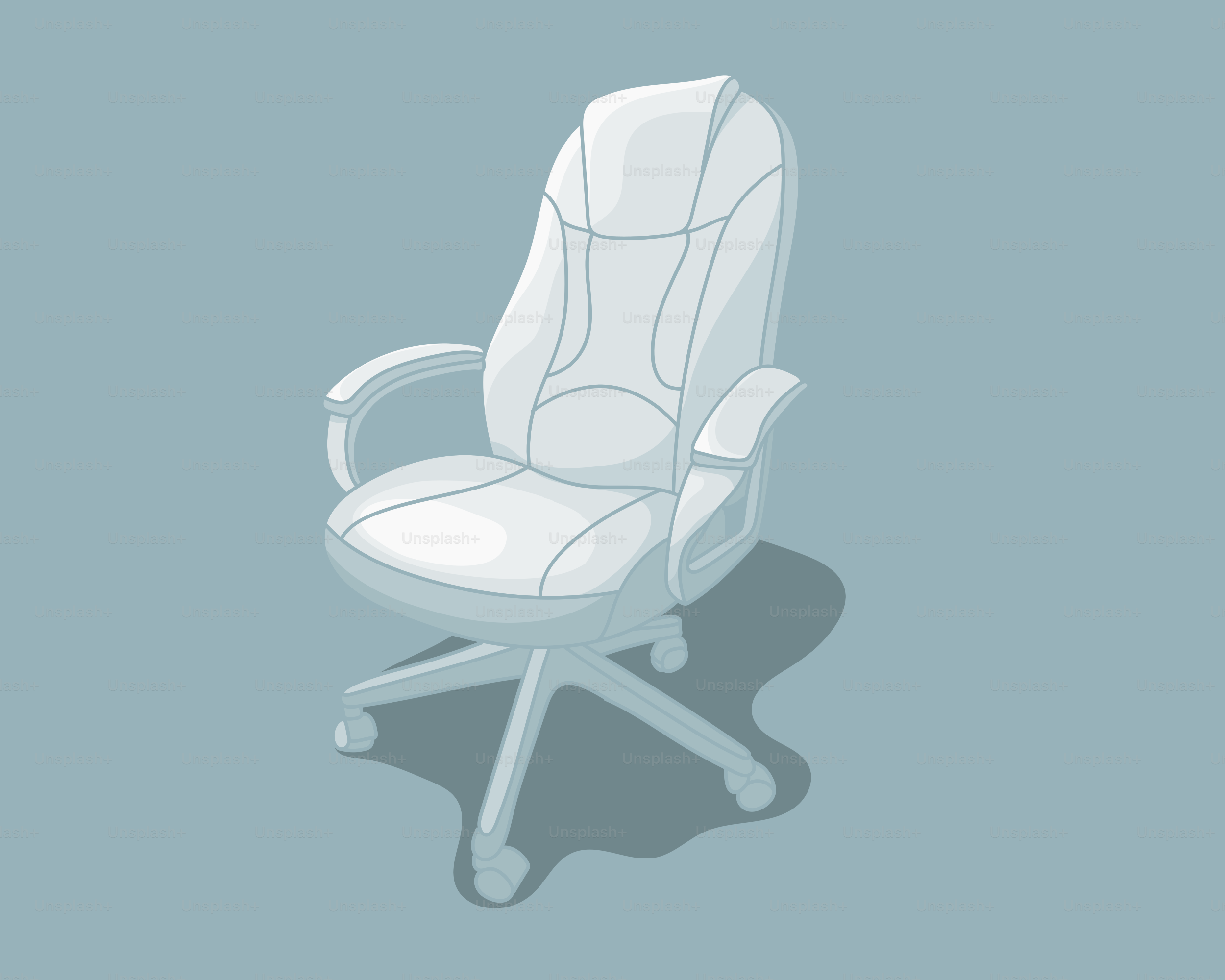 Una silla de oficina blanca sobre fondo gris.