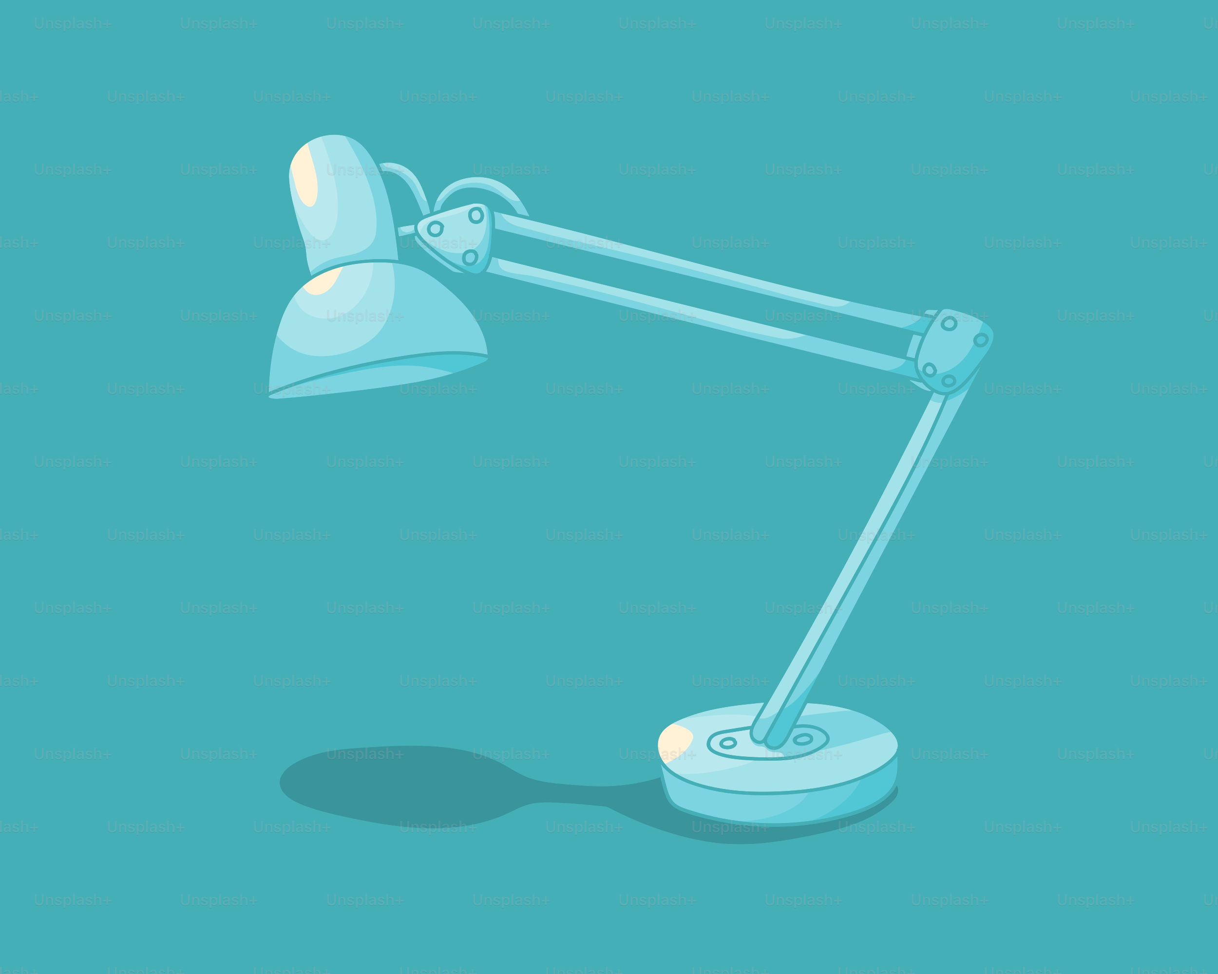 Adjustable desk lamp casting a shadow on teal background
