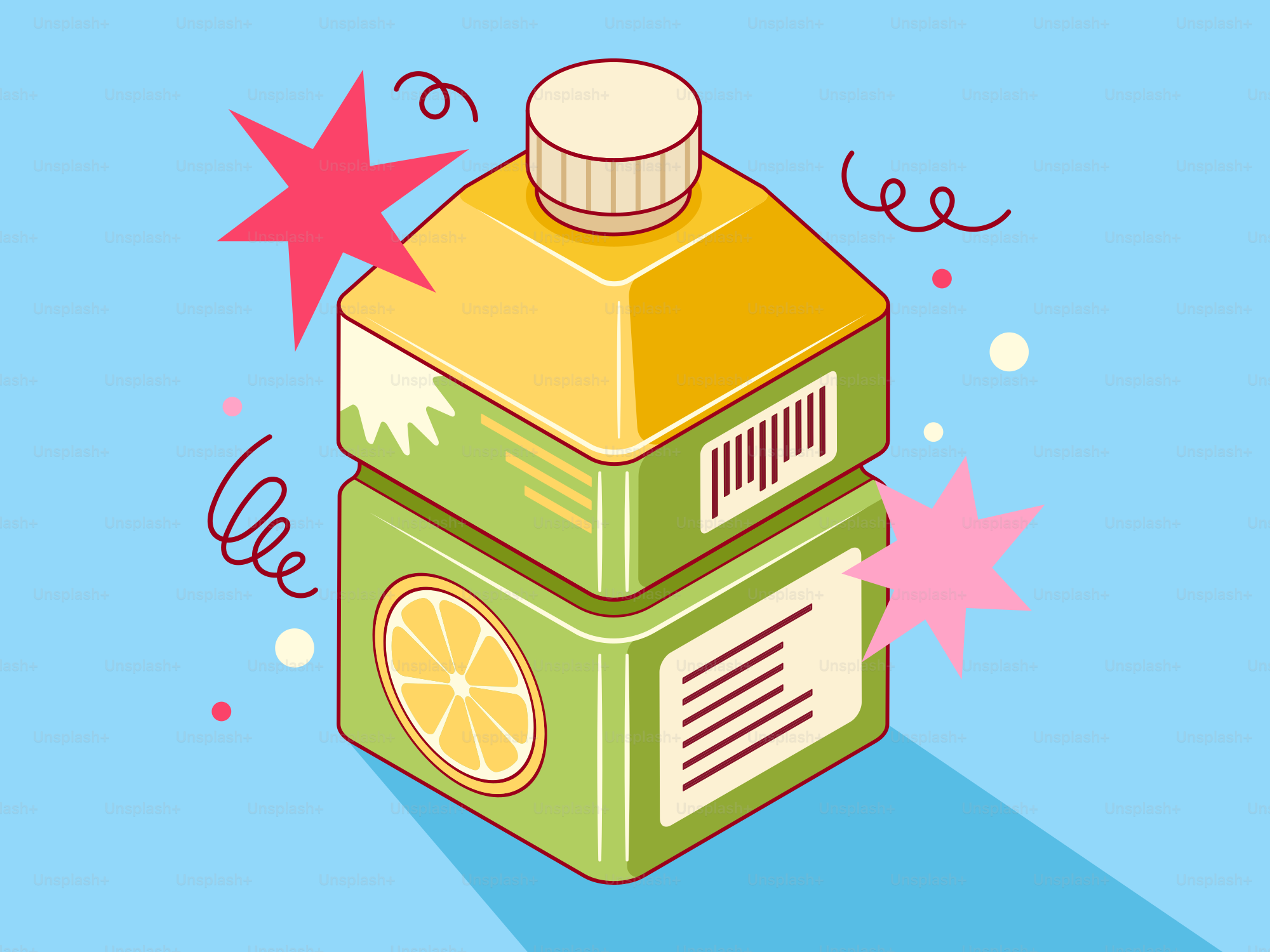 A juice box with an orange slice design.