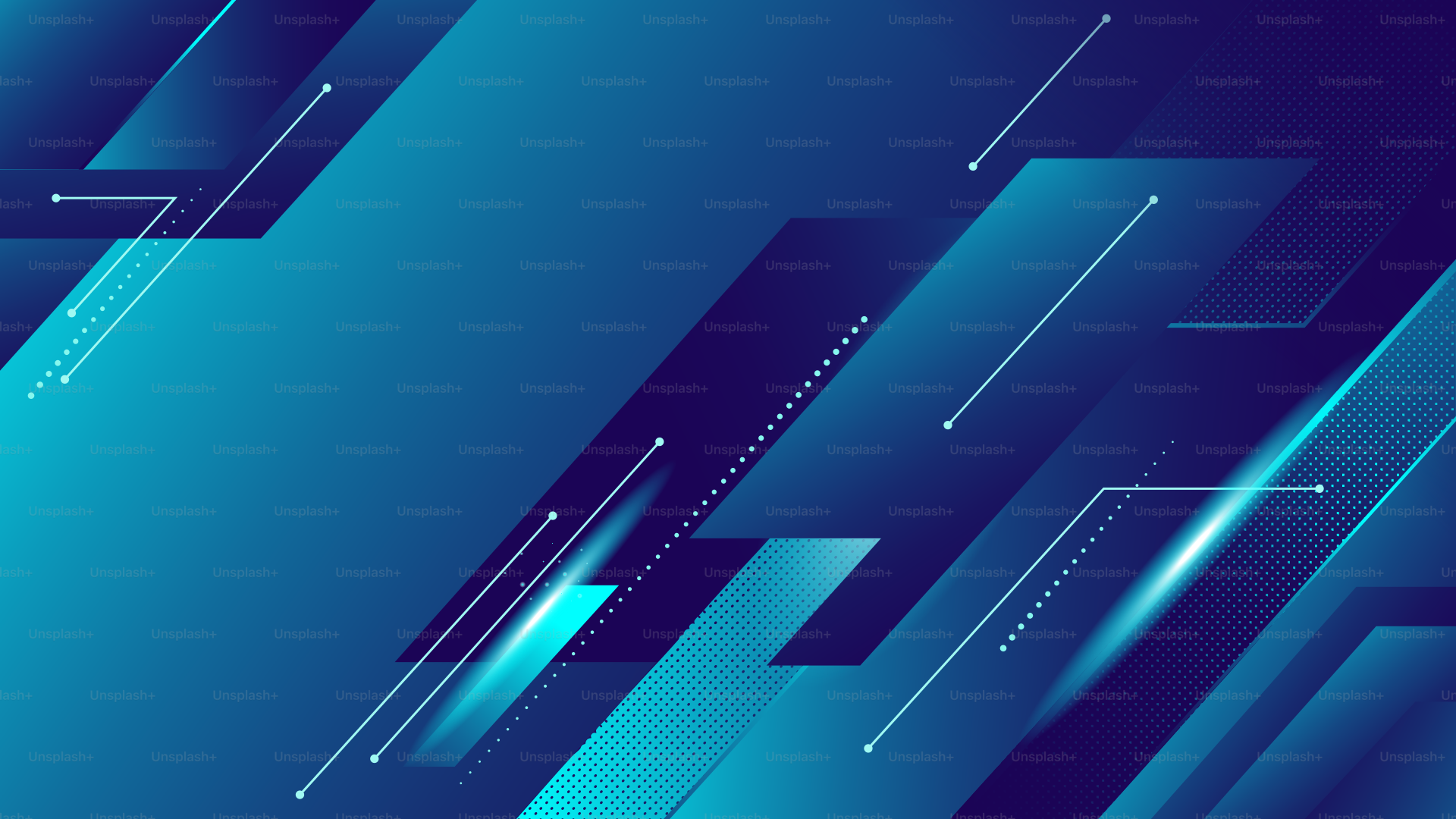 Abstract blue geometric shapes with light streaks.