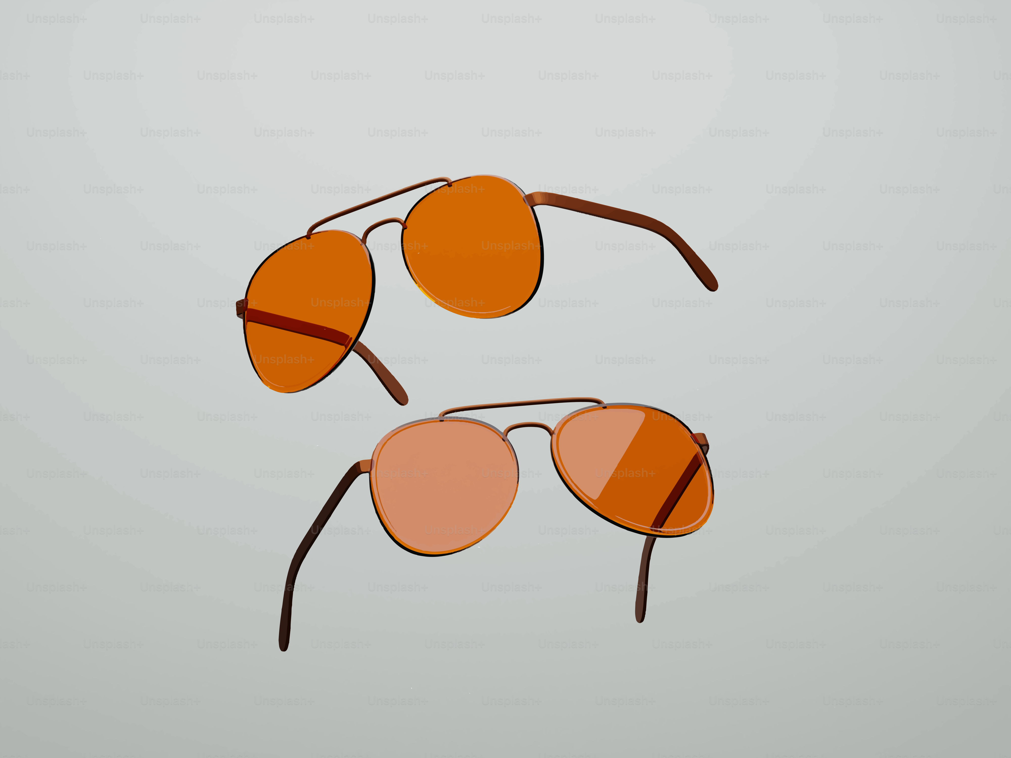 Two pairs of orange tinted sunglasses floating.