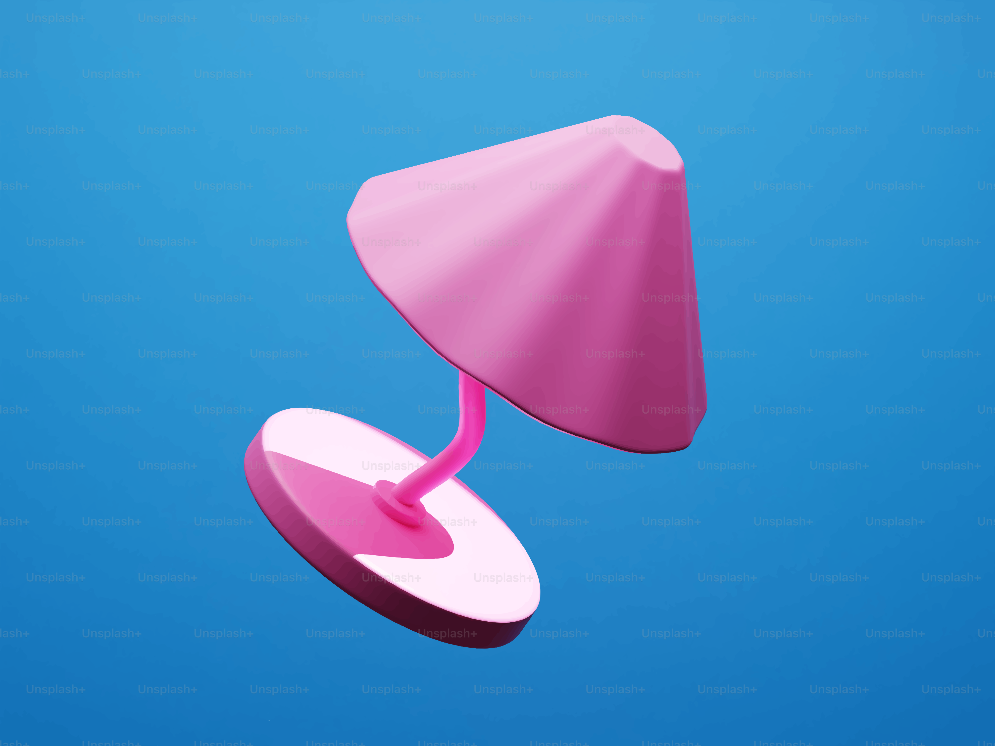 A pink desk lamp floats against a blue background