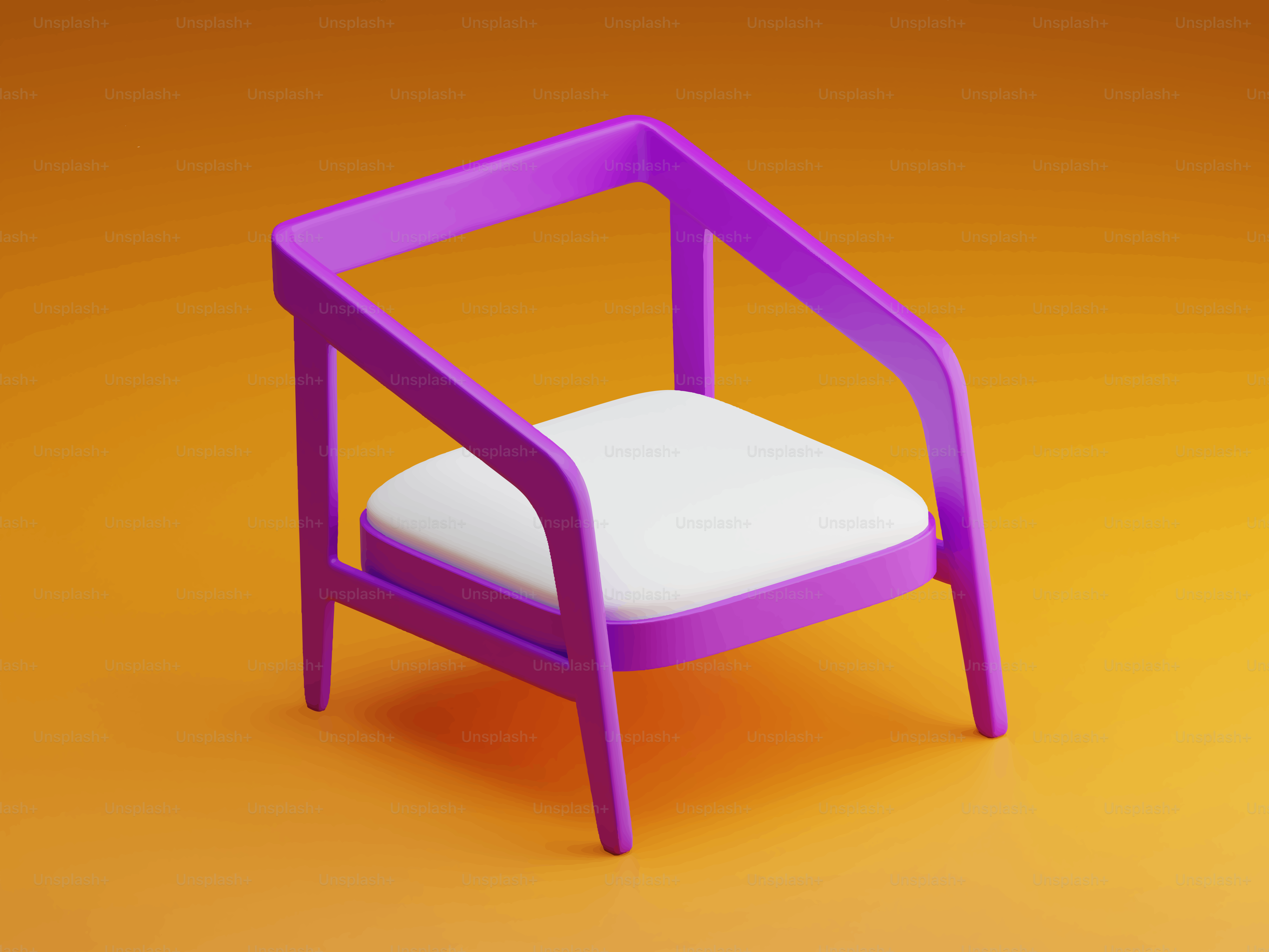 A modern purple chair with white cushion