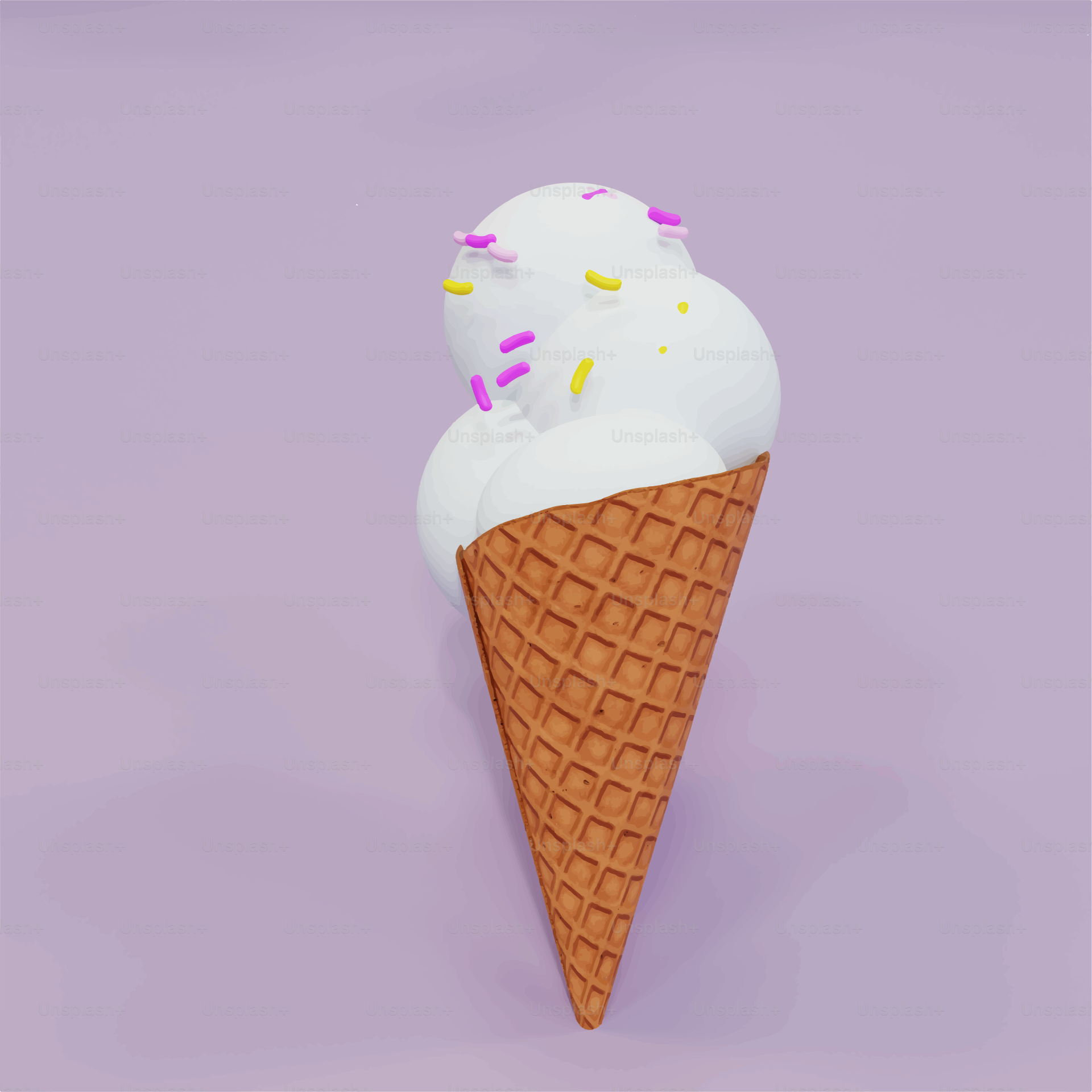 Vanilla ice cream cone with colorful sprinkles