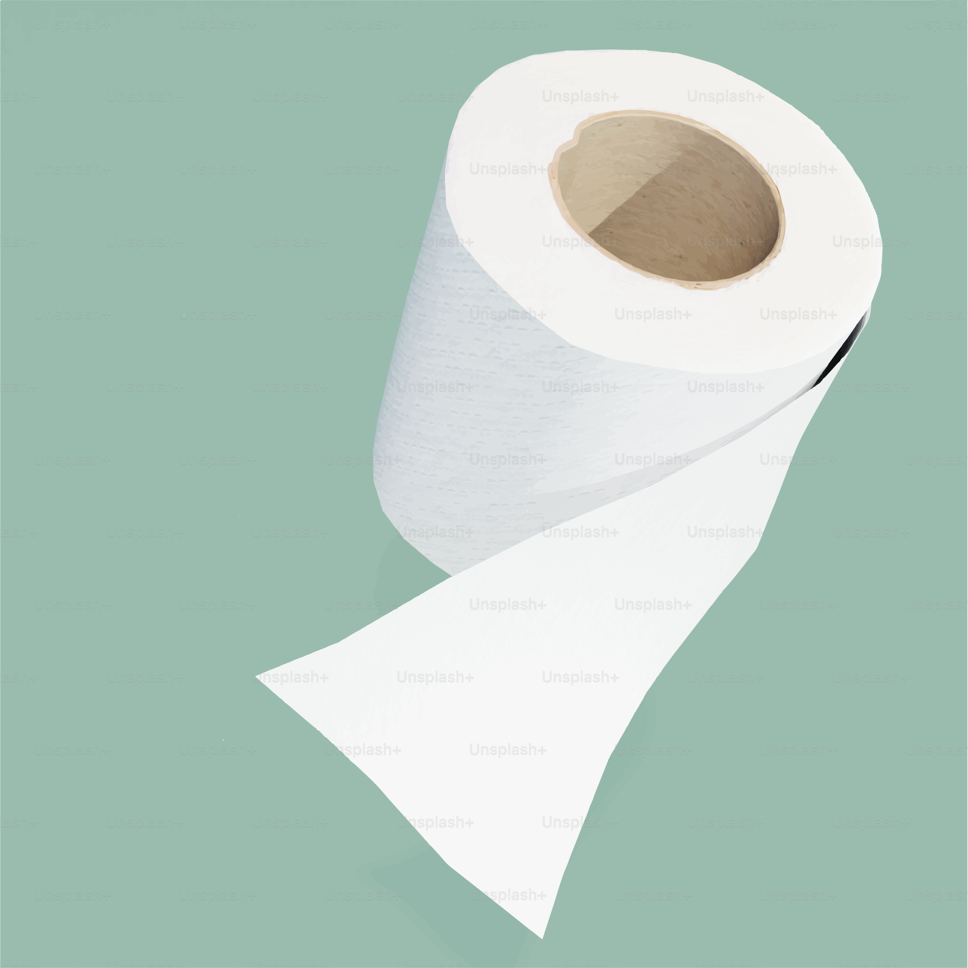 A roll of white toilet paper on a green background