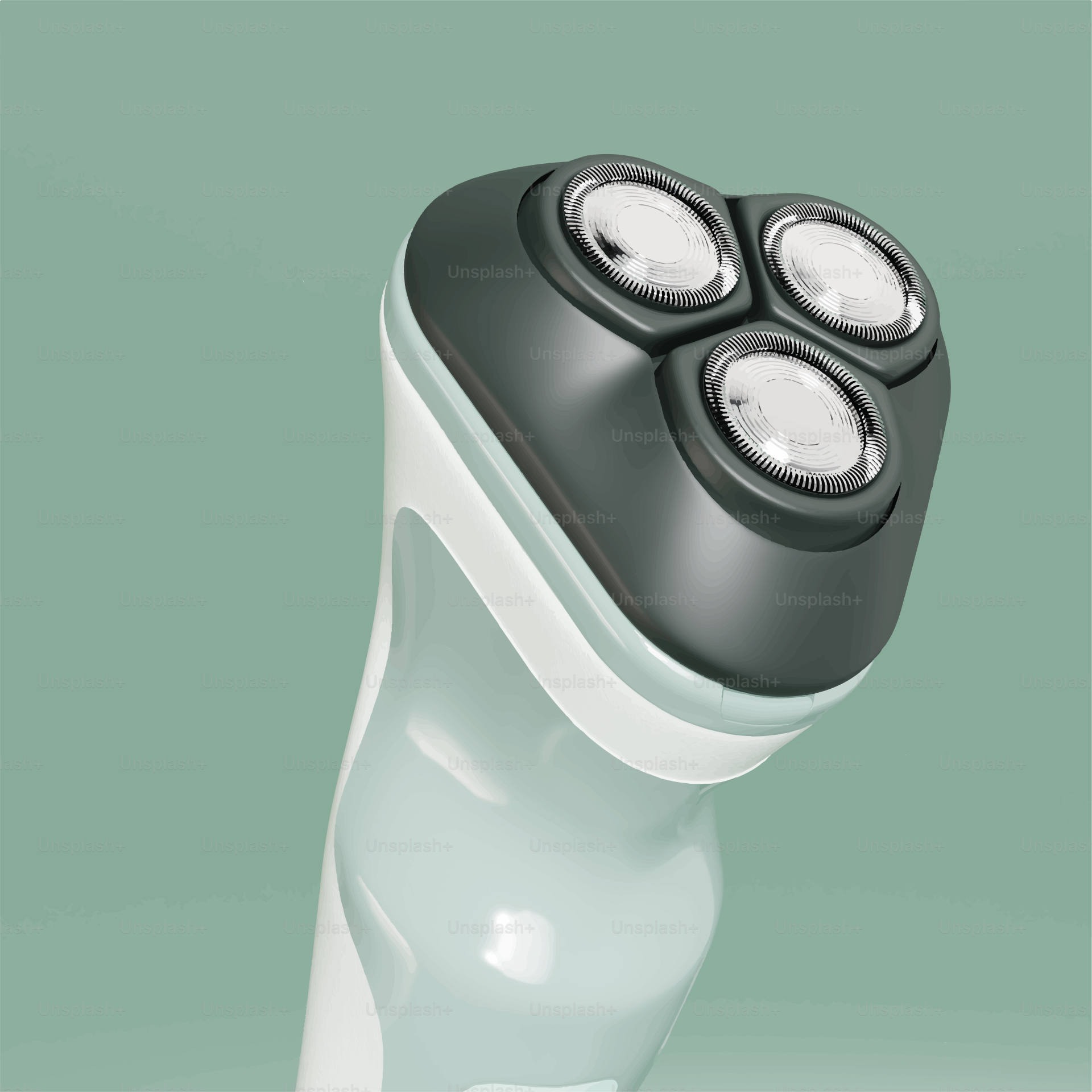 Close-up of a modern electric razor on green background