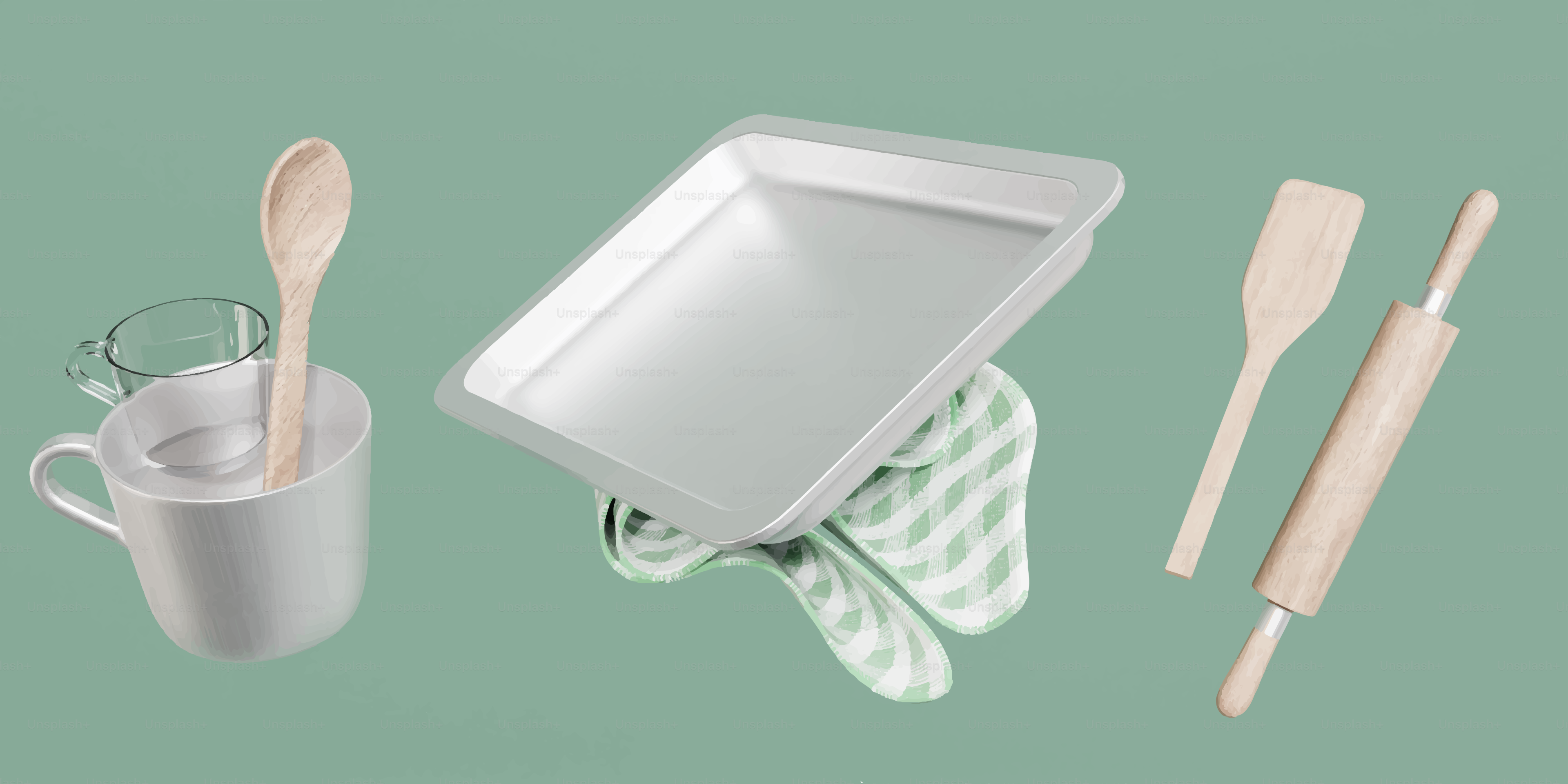 Utensilios para hornear que incluyen un rodillo y una espátula.