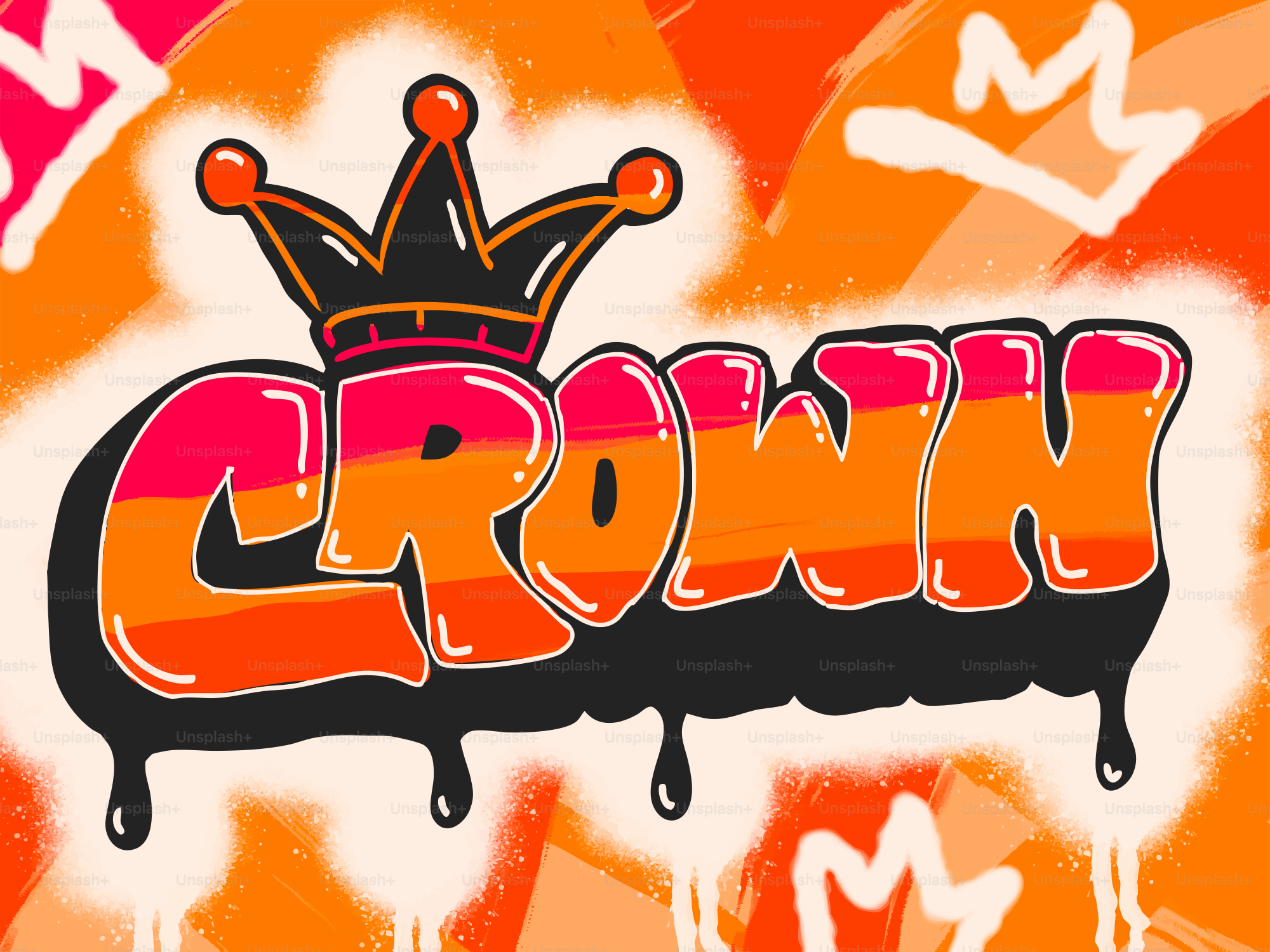 グラフィティ風の「crown」という言葉に王冠のグラフィックが描かれています。