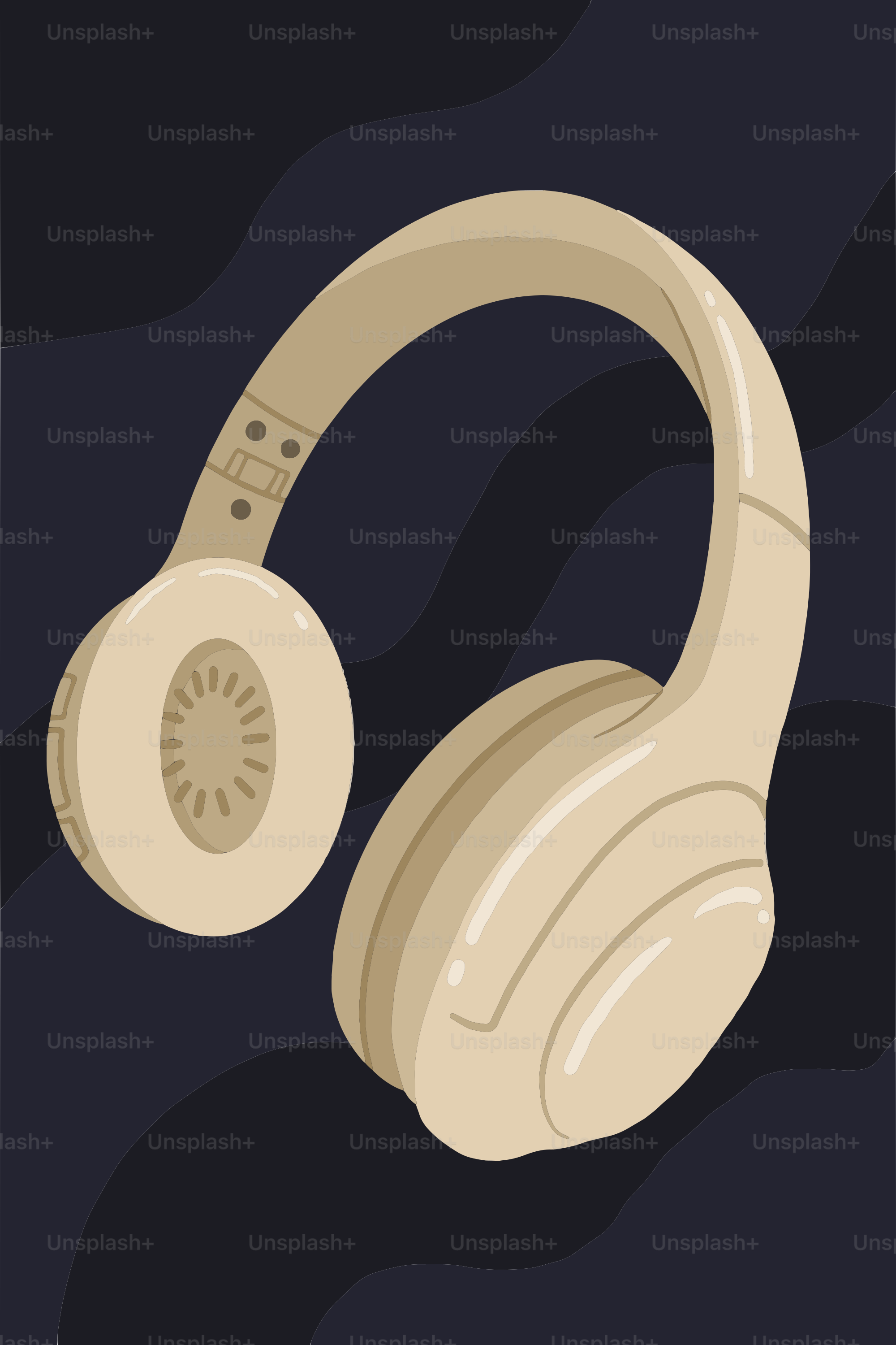 Headphone krem dengan latar belakang bergelombang gelap