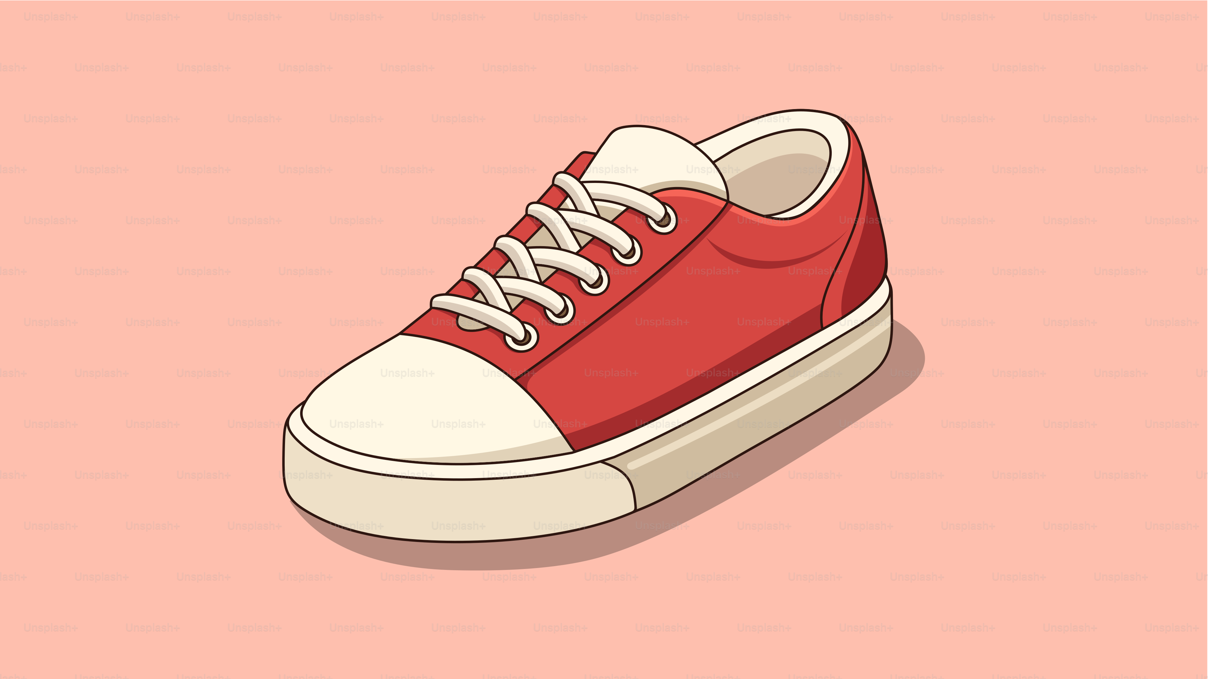 Une basket rouge avec des lacets blancs sur fond rose