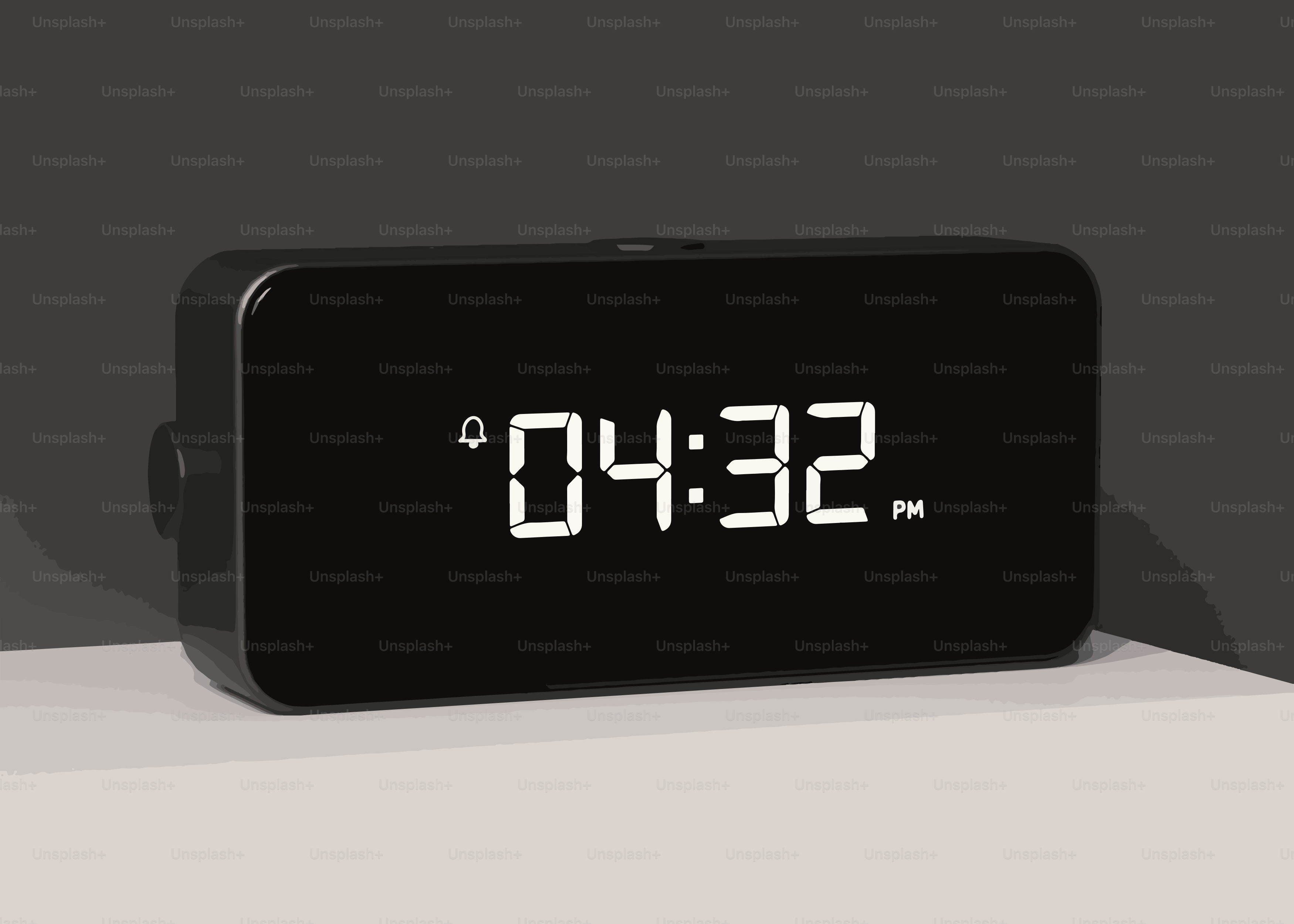 Digital alarm clock displaying 04:32 pm.