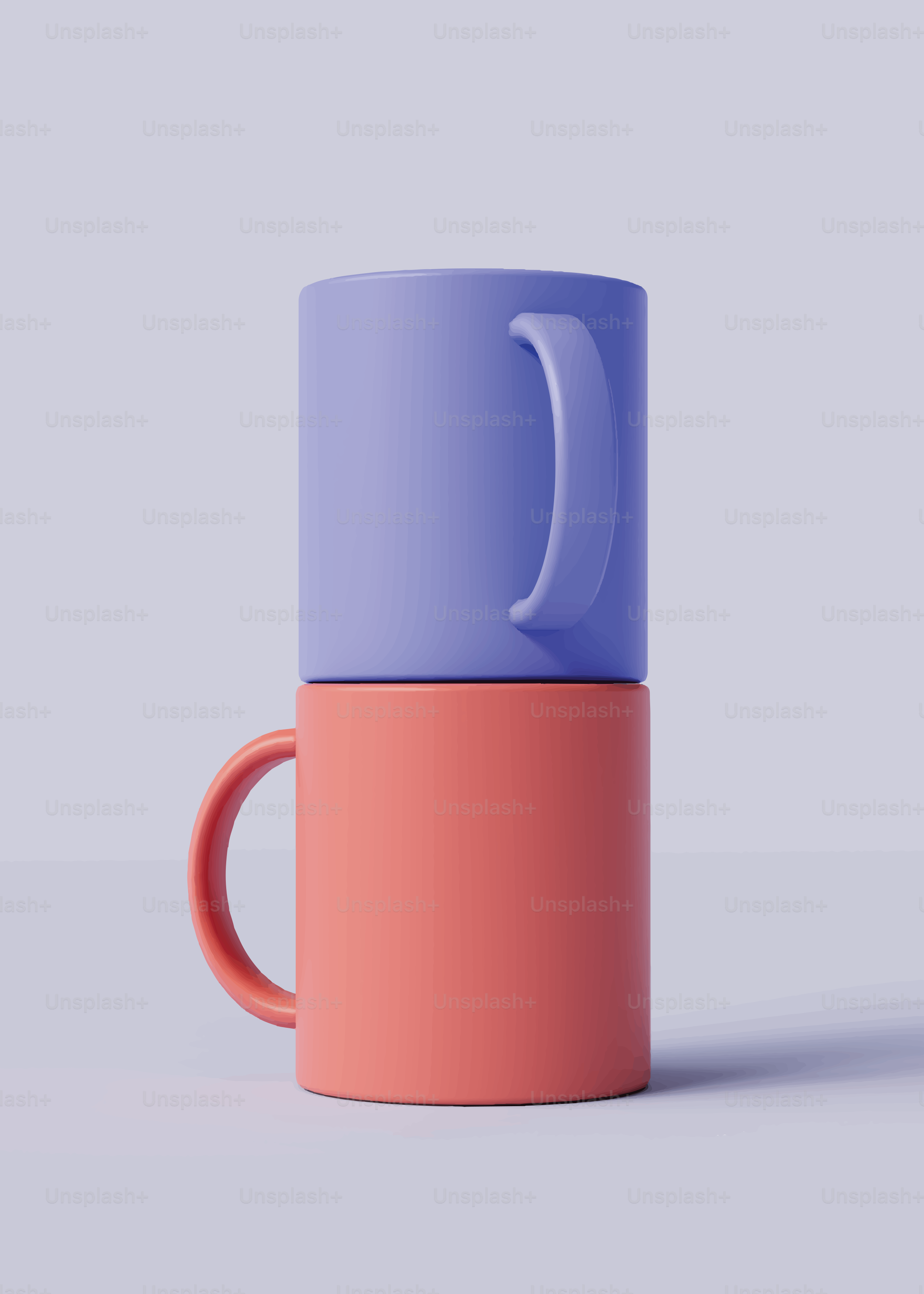 Due tazze impilate, una viola, una corallo.