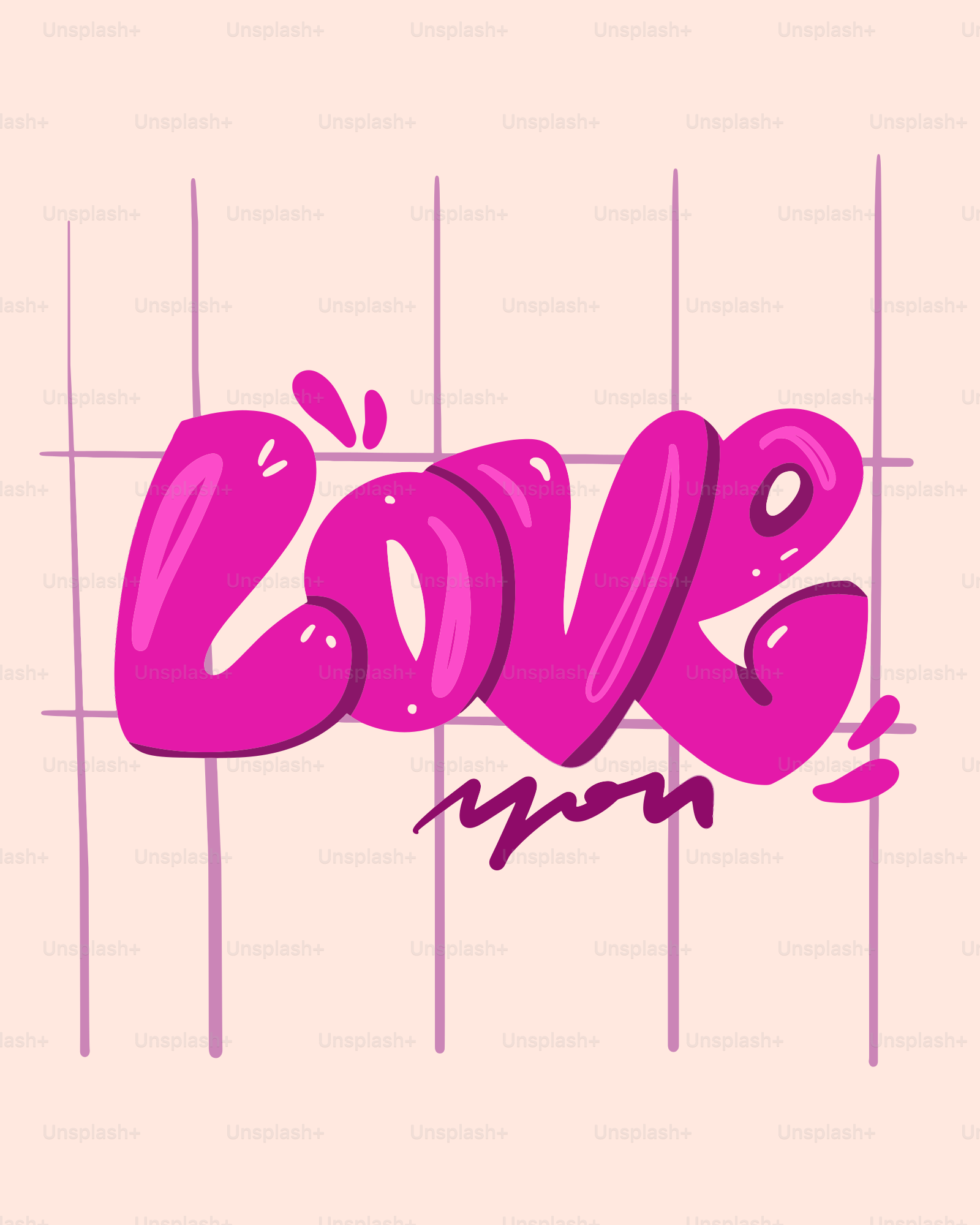 Pink graffiti style text spelling 'love you'. vector – Love Image on  Unsplash, image size:3000x3750