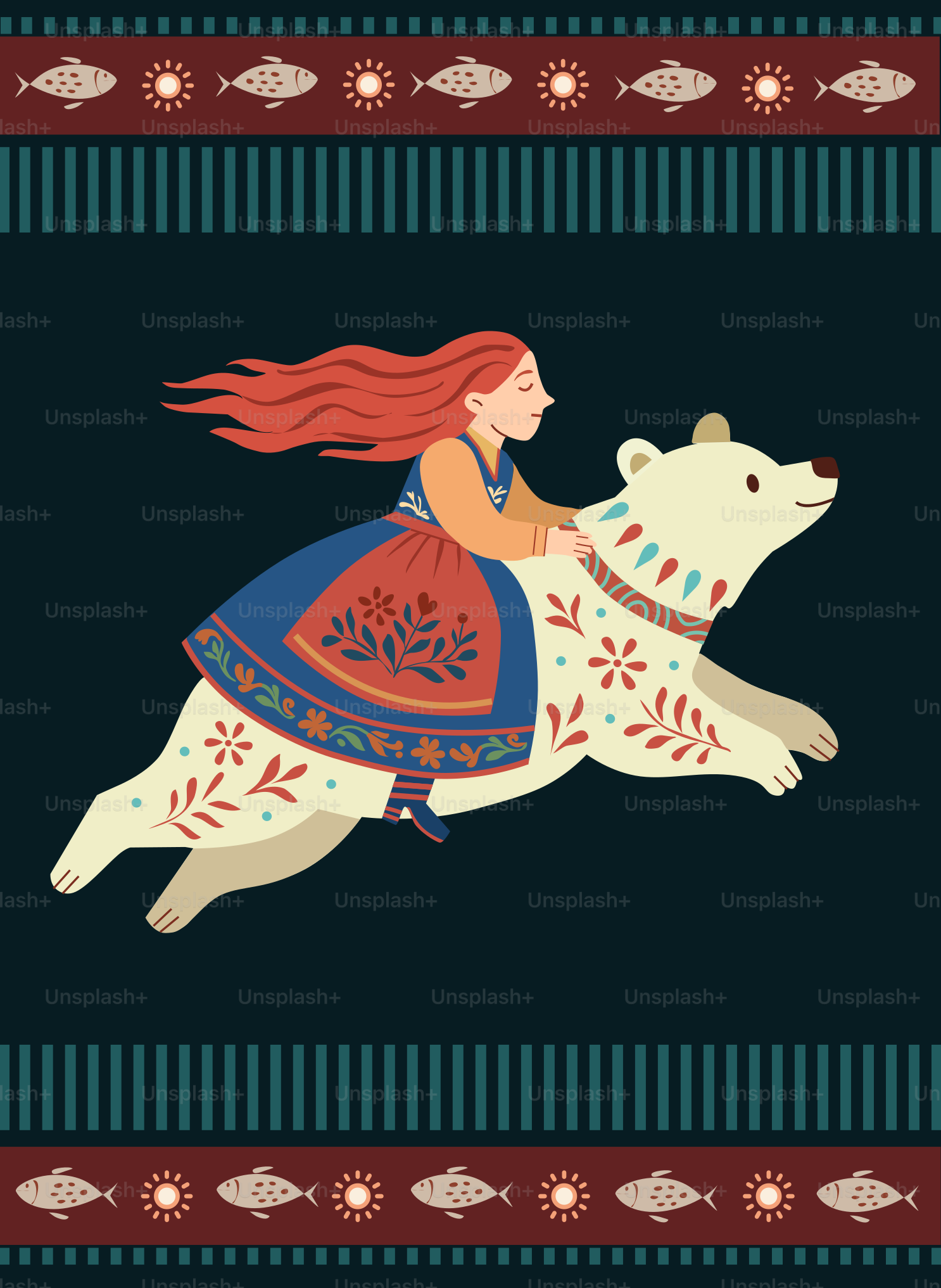 Girl riding a decorated polar bear