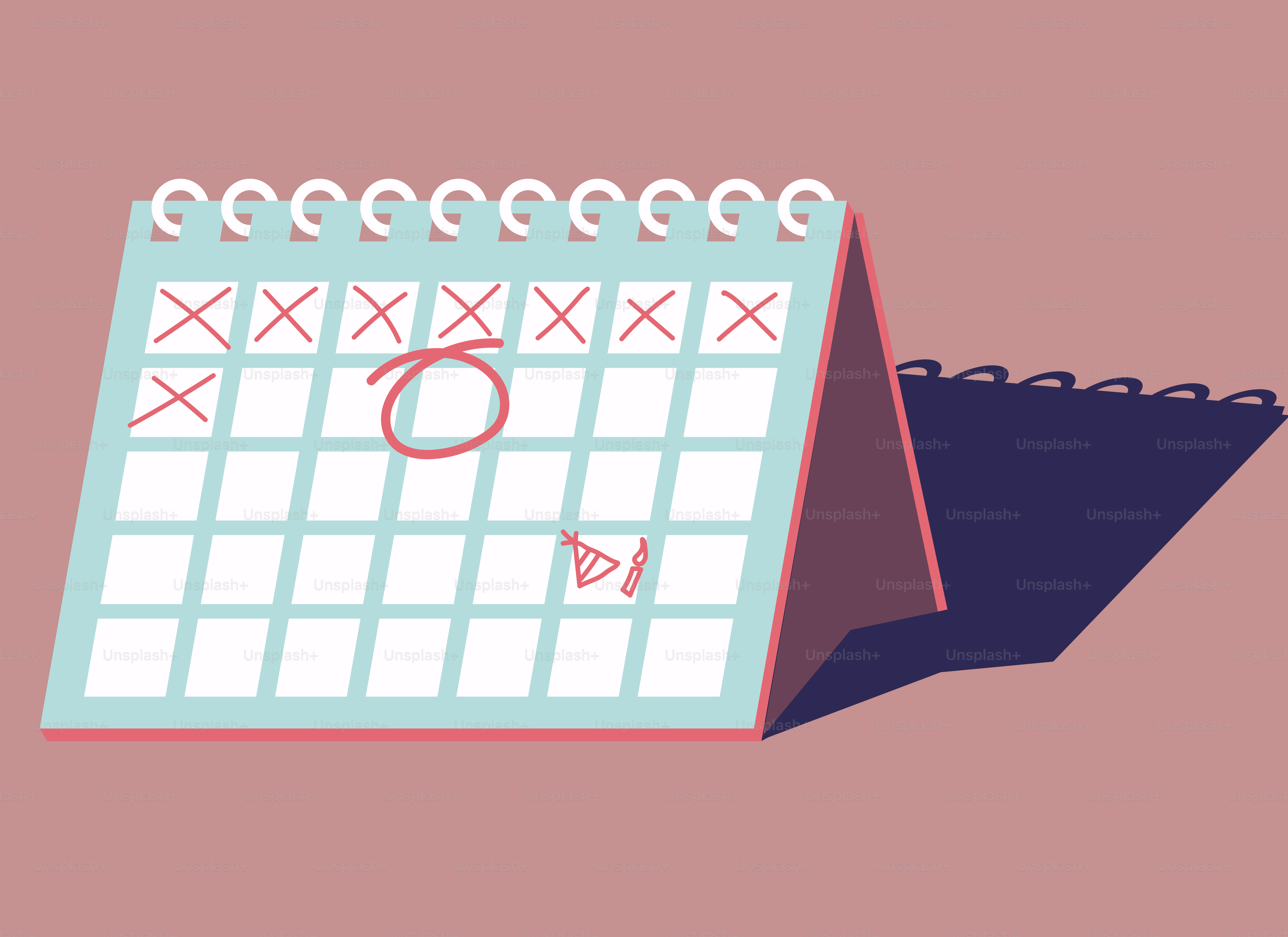 Calendrier de bureau avec les jours marqués et une date entourée.