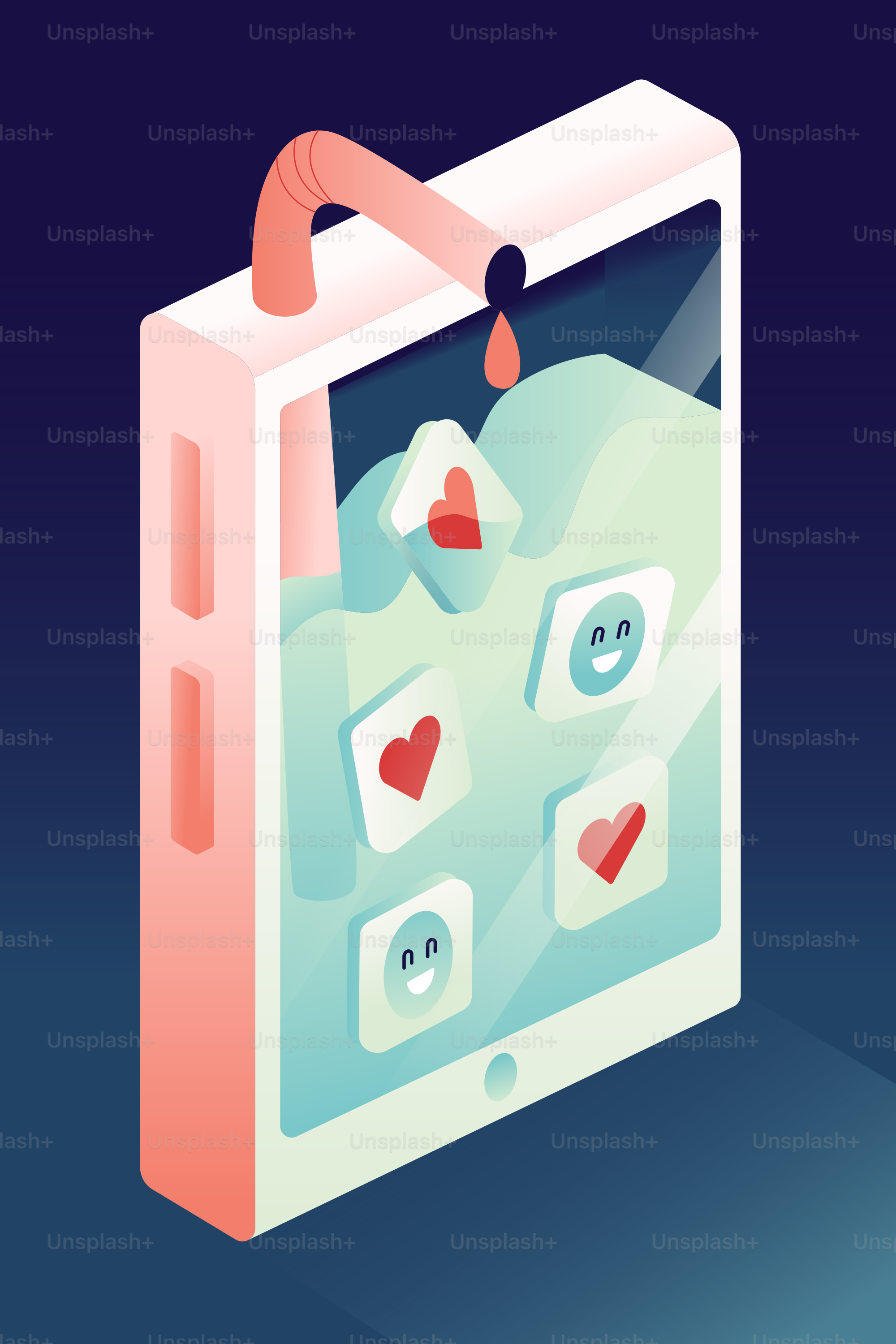 Tablet screen filled with liquid and social media icons