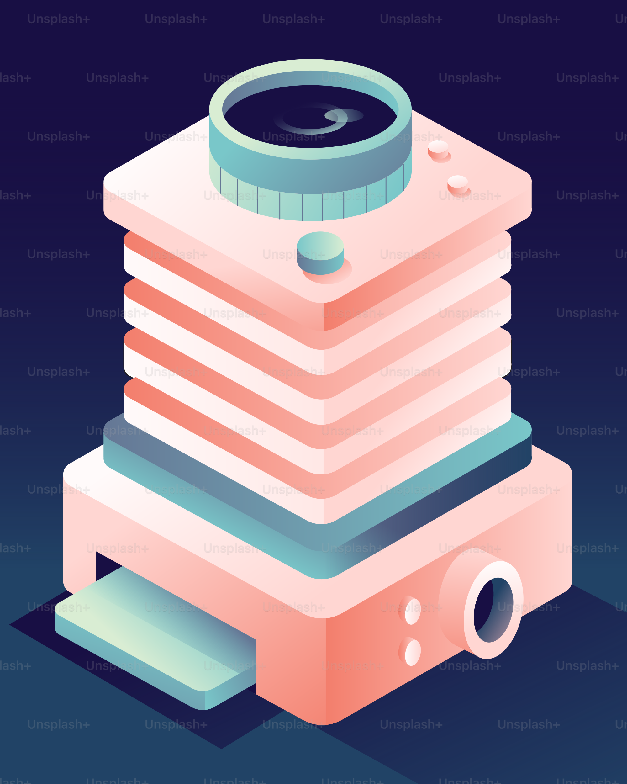 Stylized isometric projector on dark background