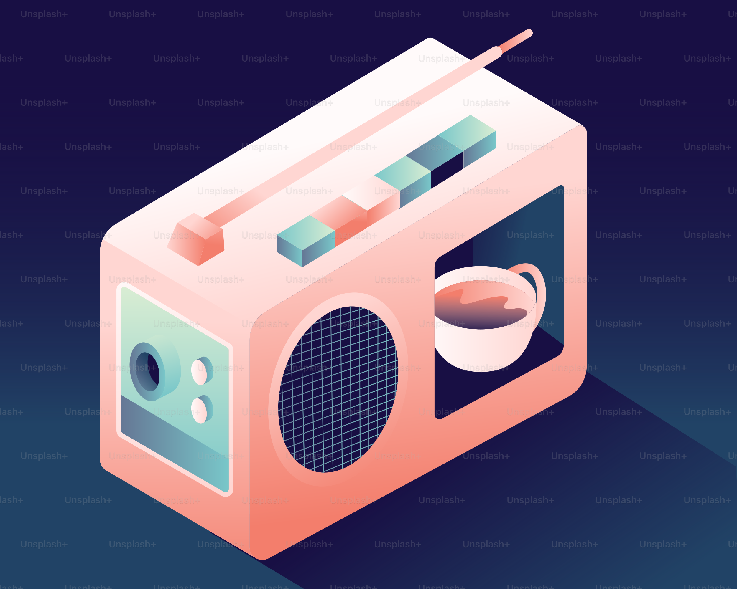 Retro radio with a cup of coffee