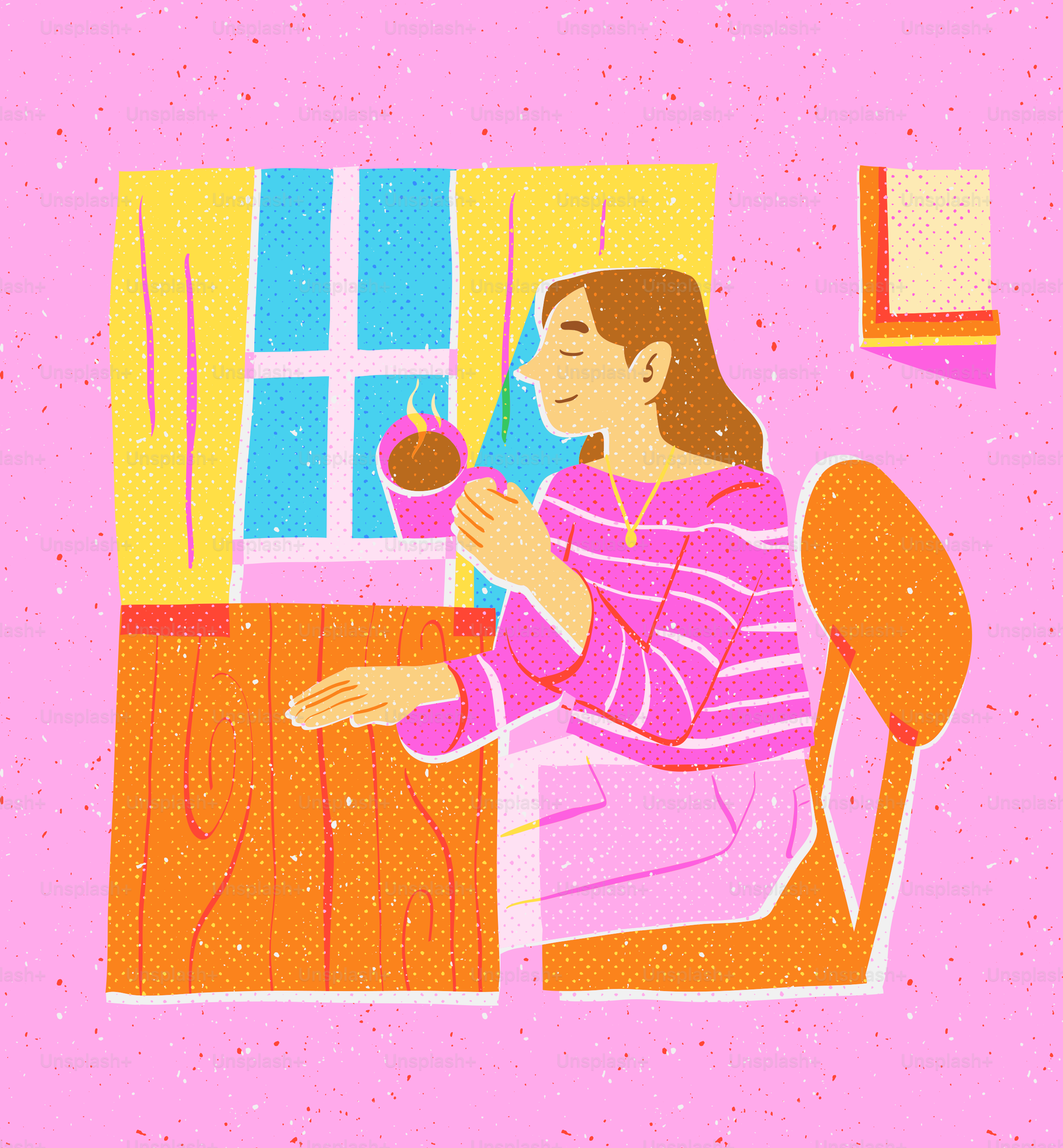 Woman enjoying coffee by a window