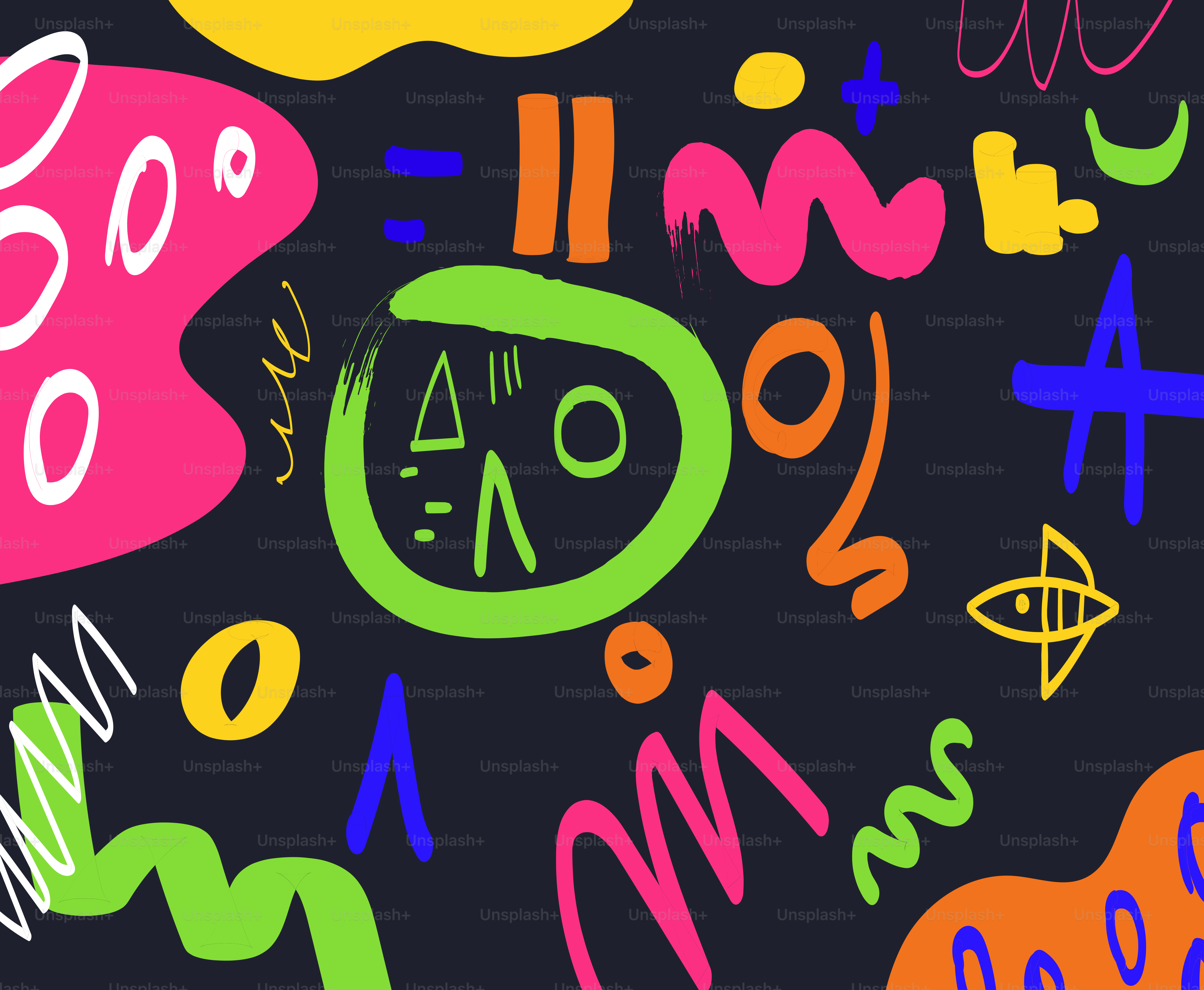 Formas y líneas abstractas y coloridas sobre fondo oscuro