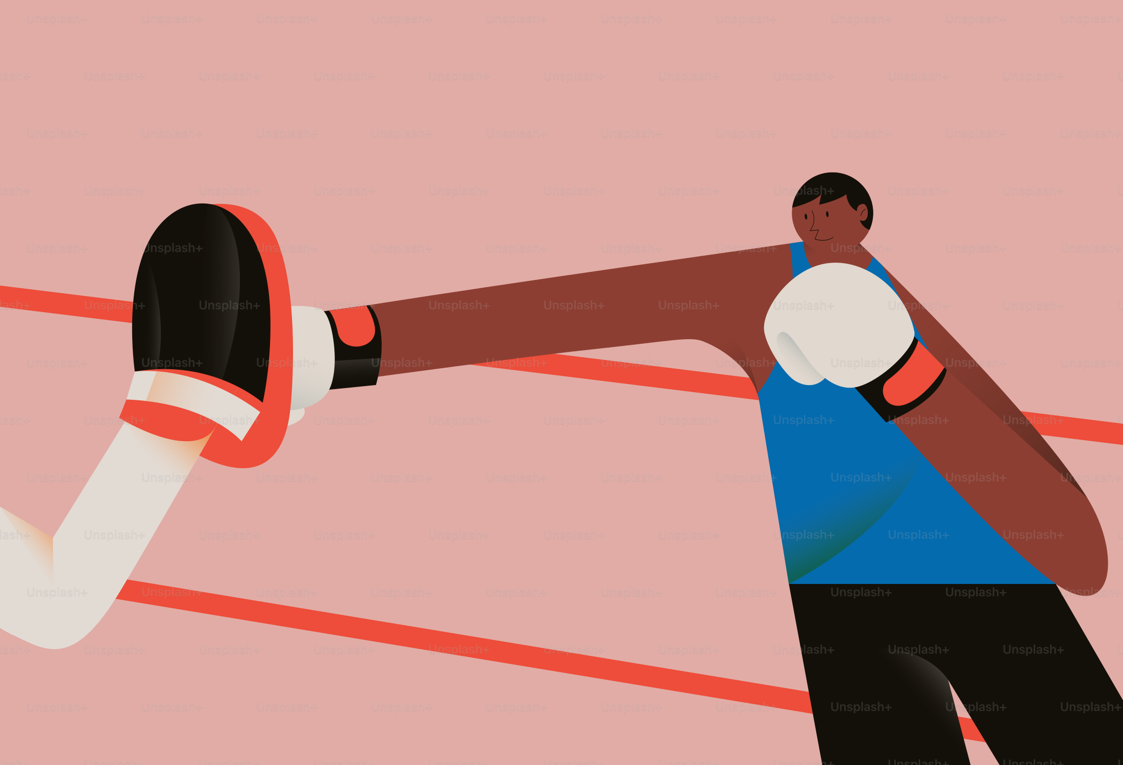 Boxer training with a pad against pink background