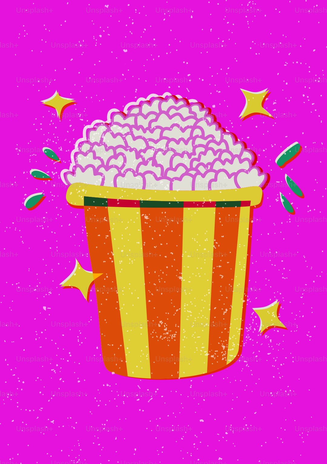 A bucket of popcorn with stars on pink background