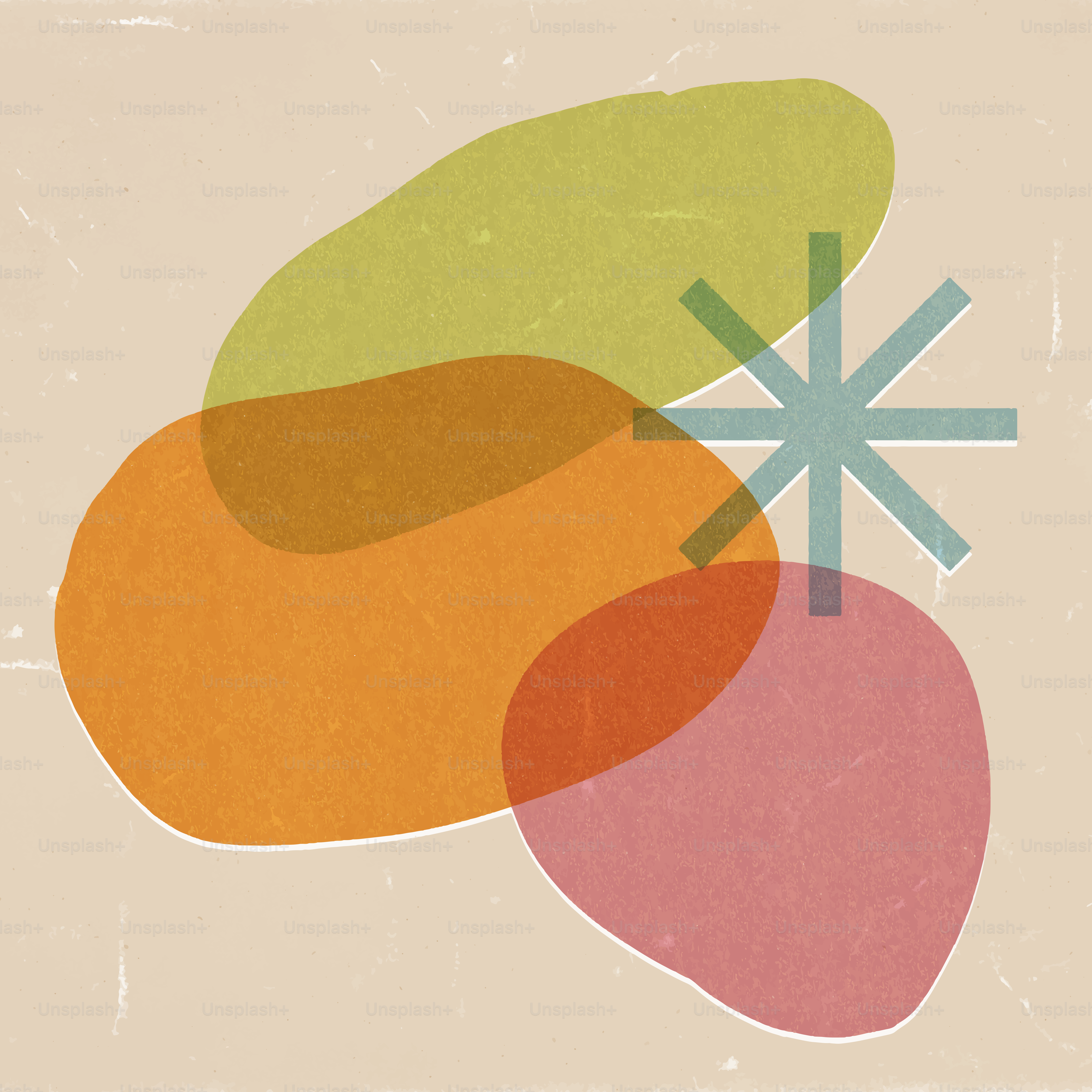 Abstract organic shapes with a starburst element.