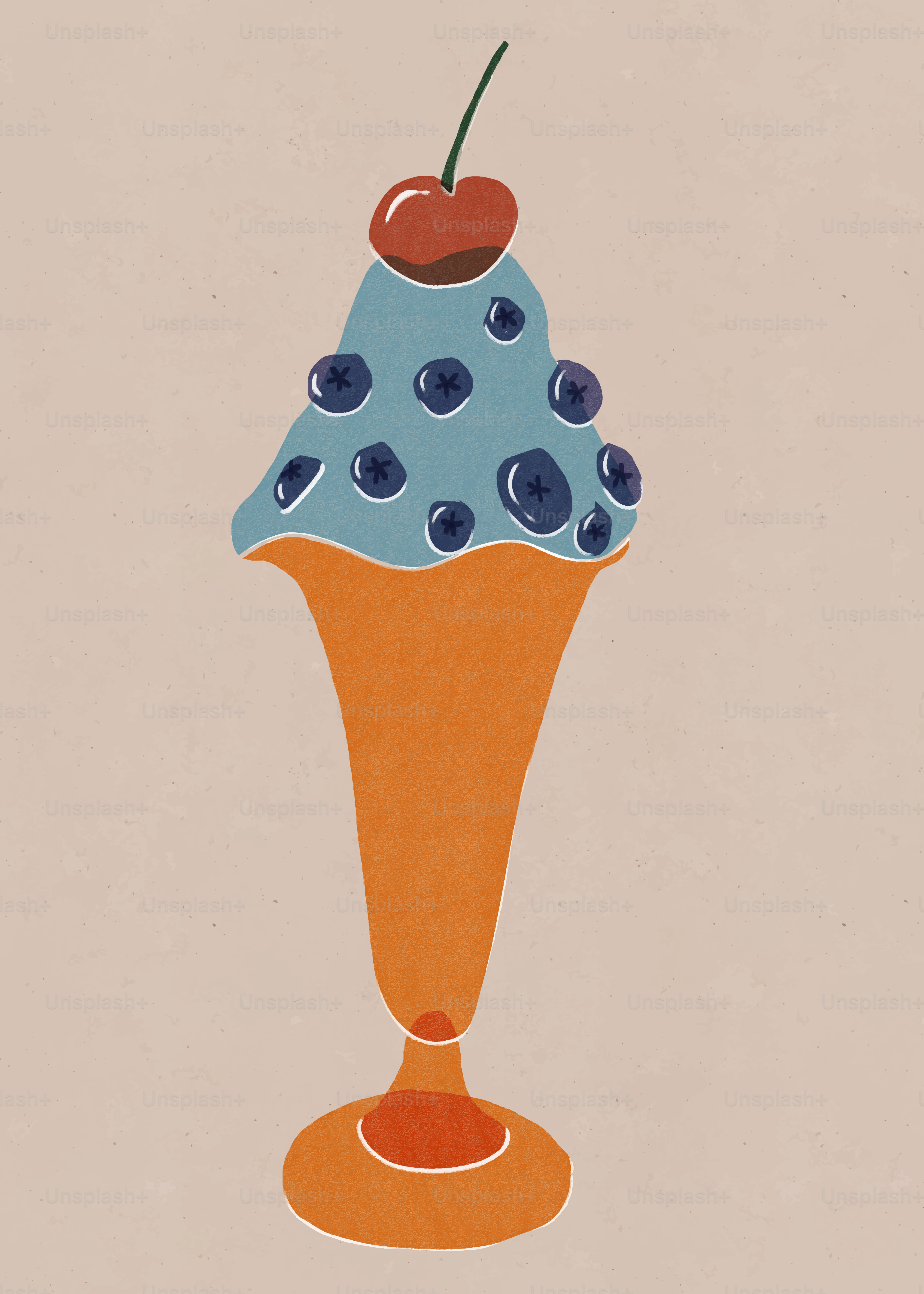 Blueberry ice cream sundae with cherry on top. vector – Illustration Image  on Unsplash, image size:3000x4200