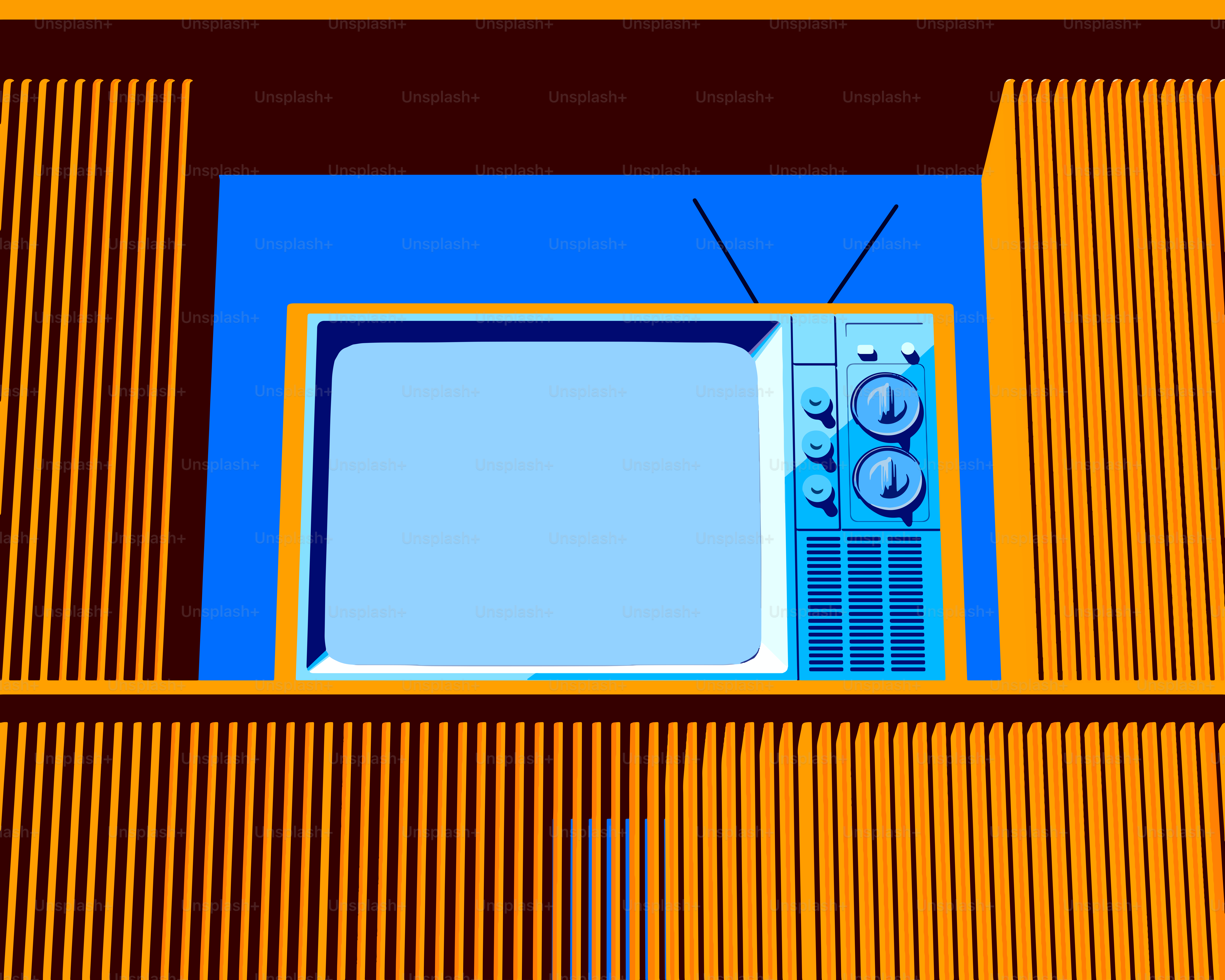 Retro-Fernseher in einer farbenfrohen, abstrakten Umgebung