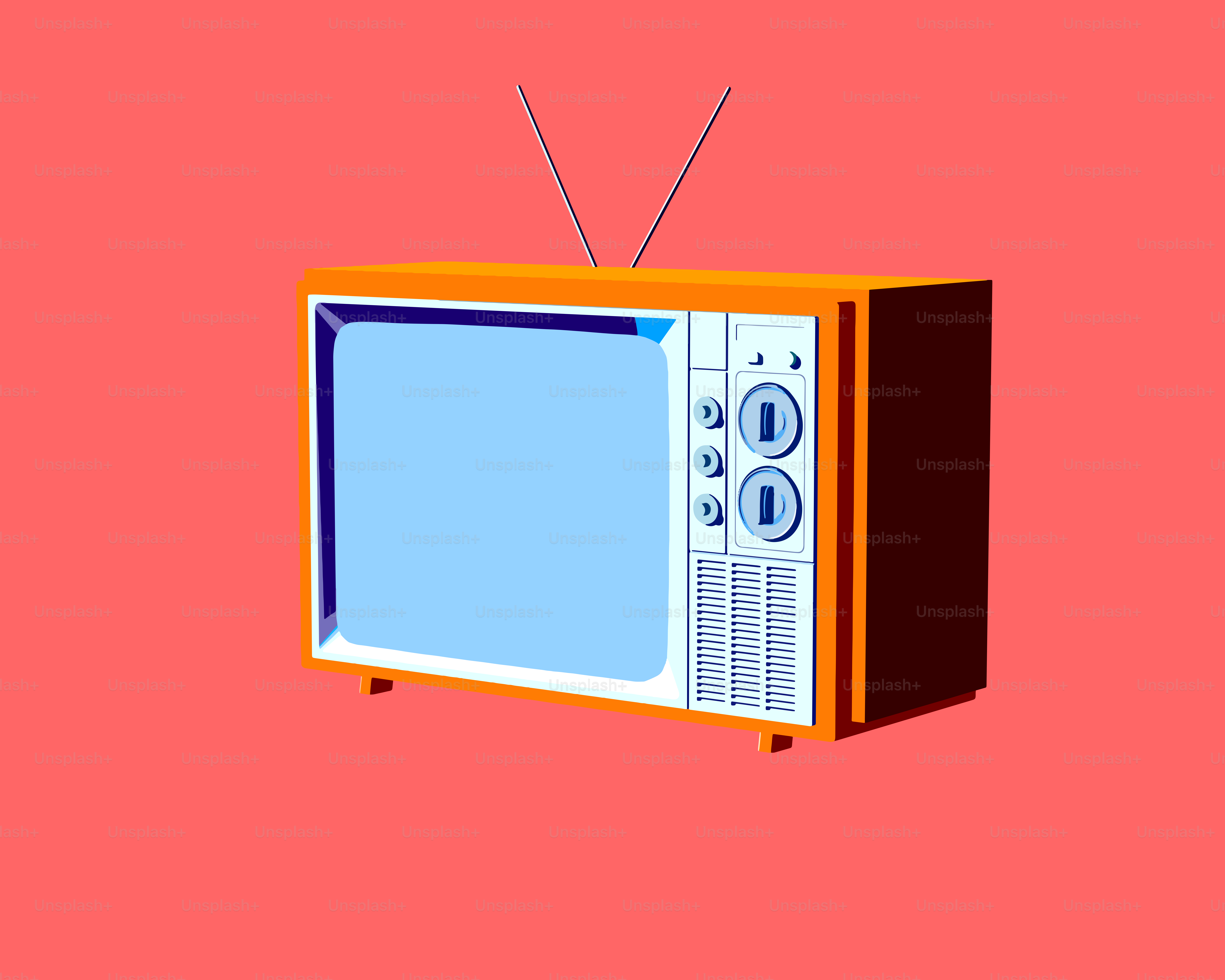 Télévision rétro avec antenne sur fond rose