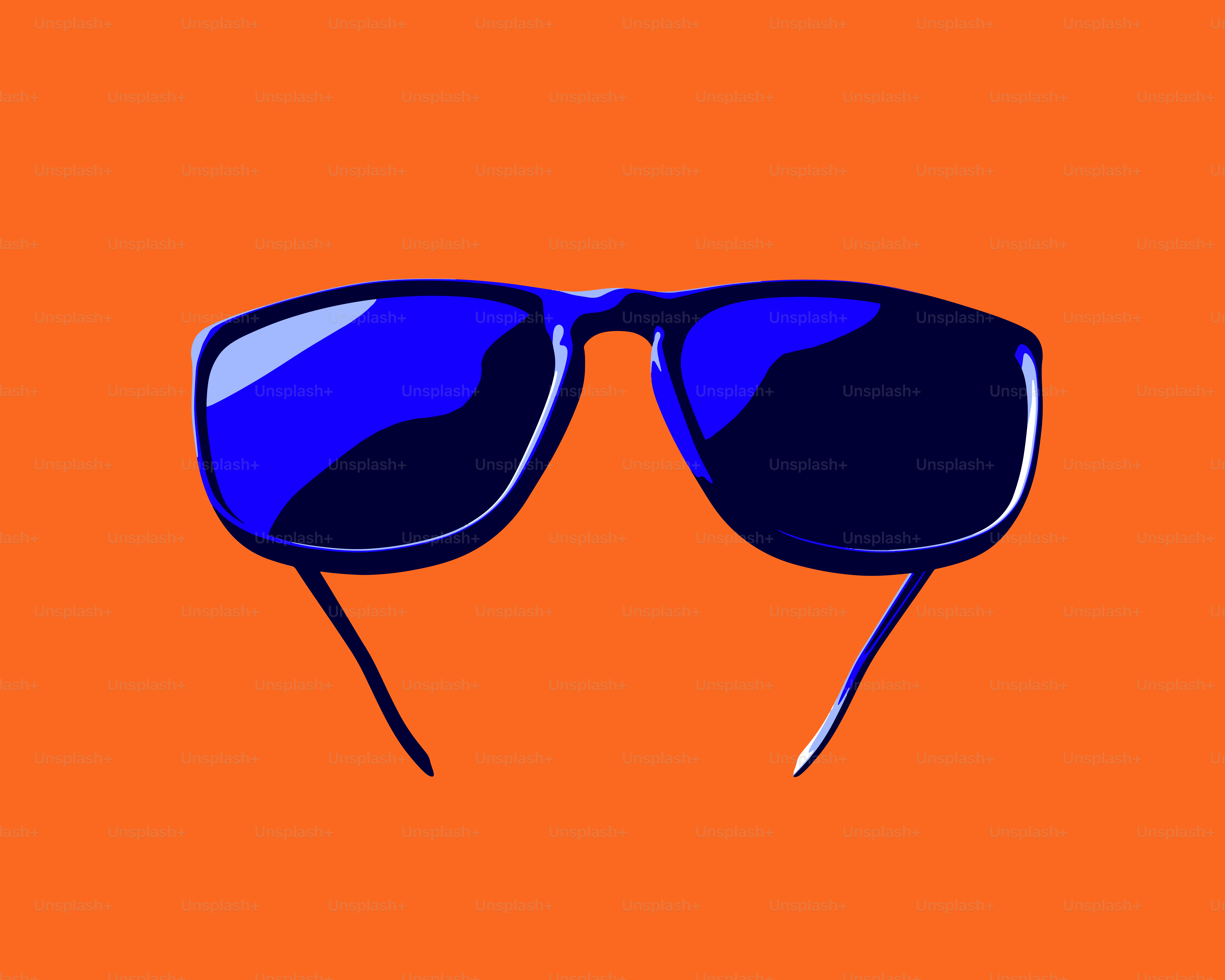 Blue sunglasses on an orange background