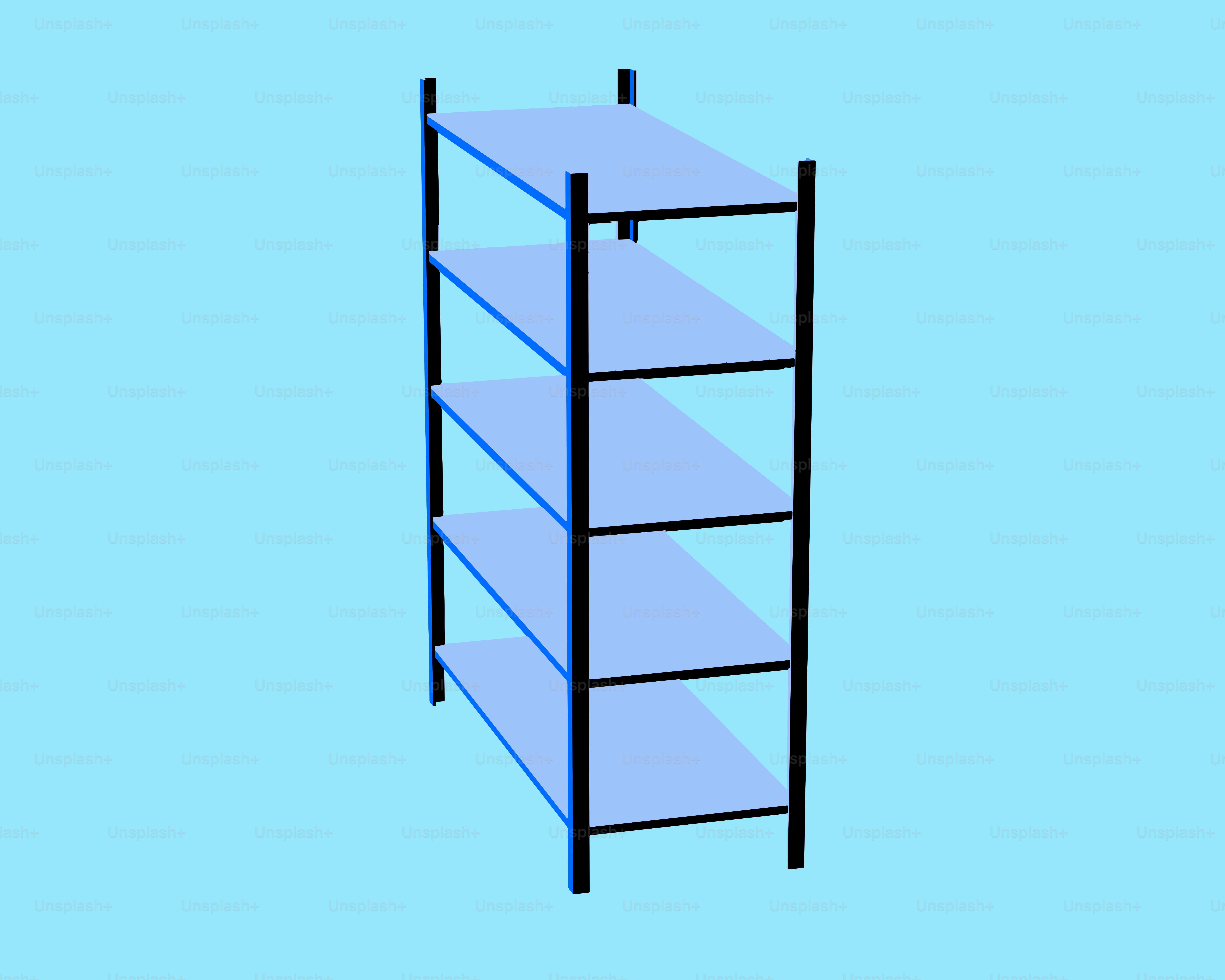 A tall, empty shelving unit against blue background