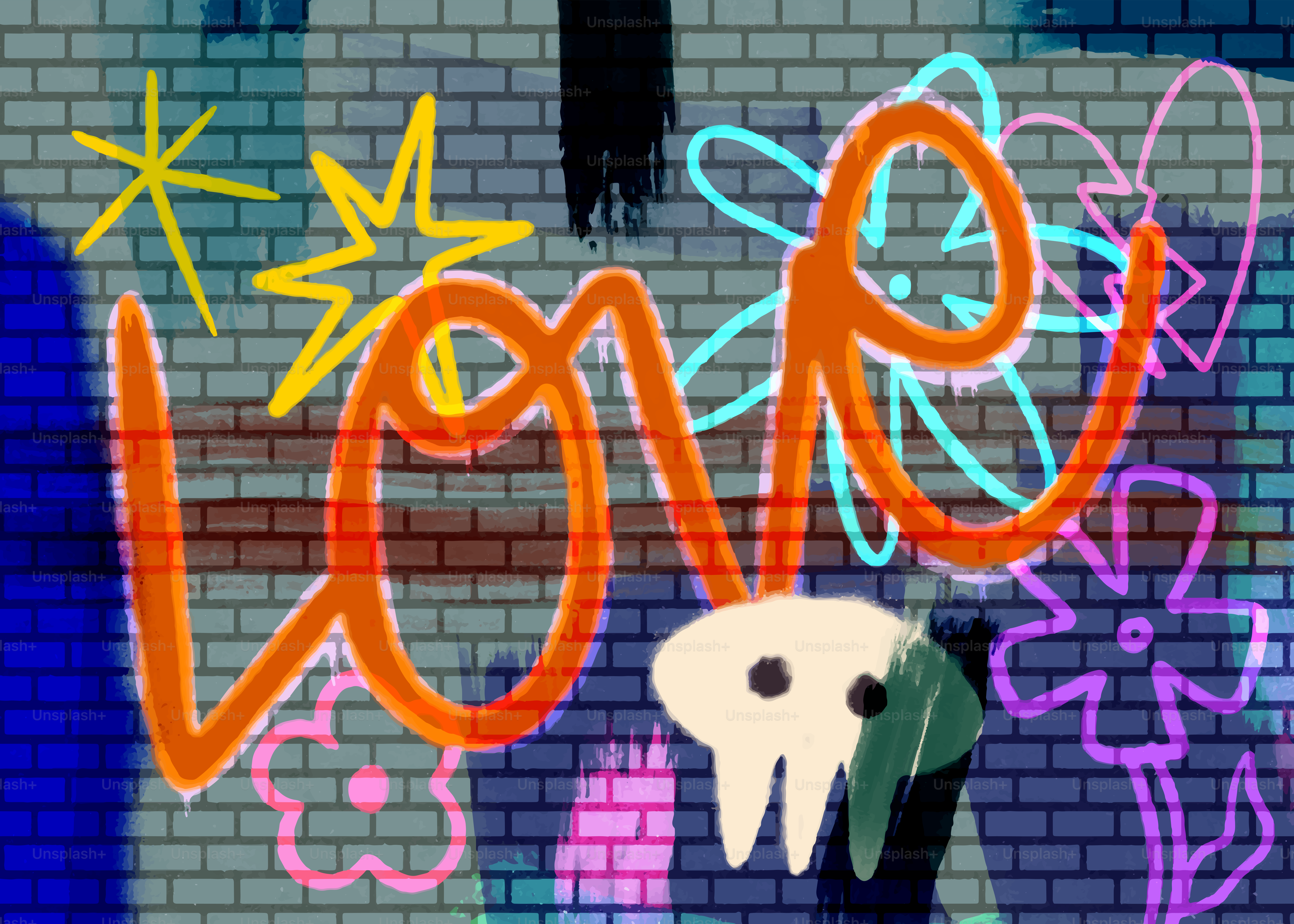 Graffiti-Kunst mit dem Wort Liebe und Blumen